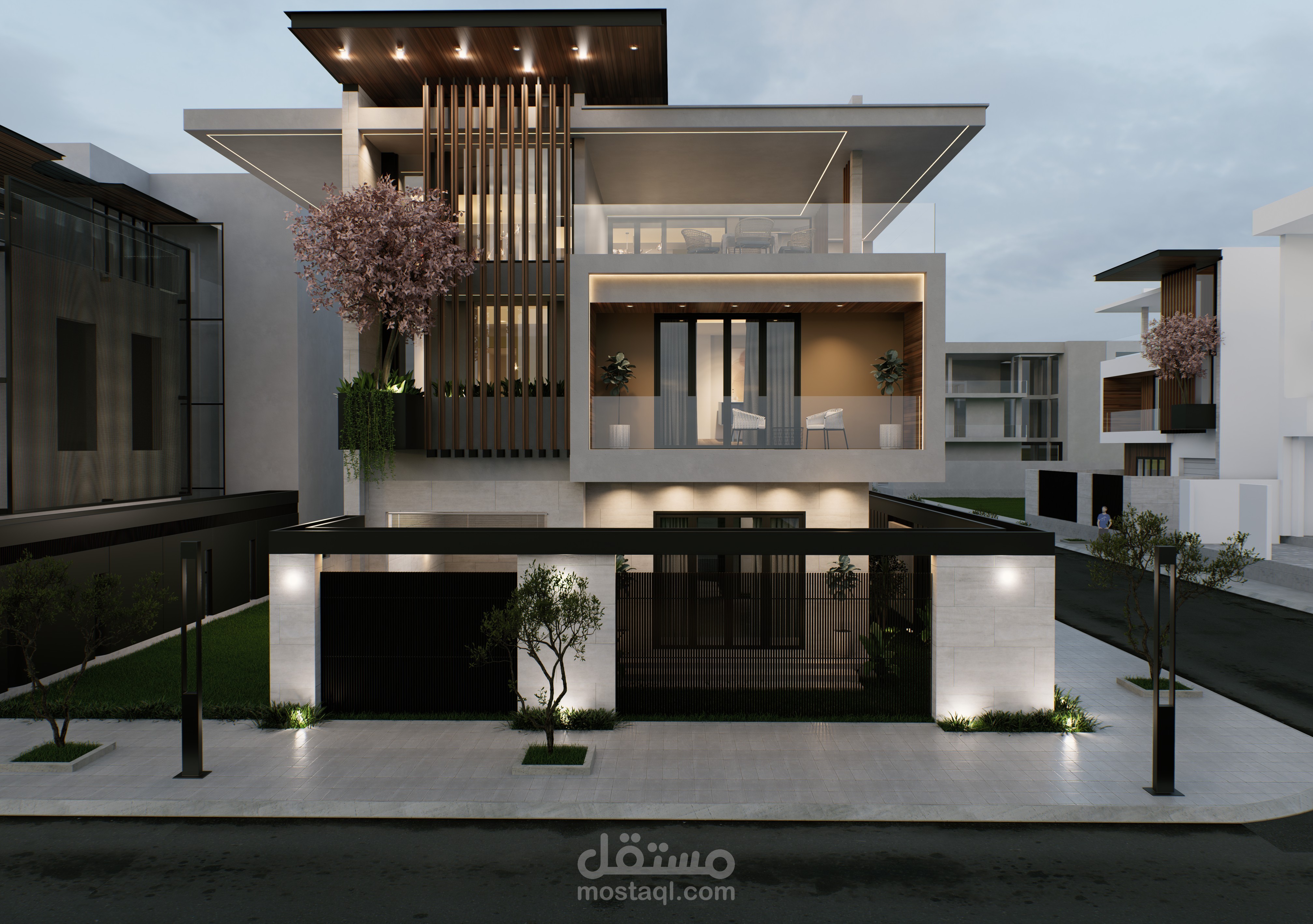 تصميم واجهة معمارية مودرن لفيلا سكنية فاخرة