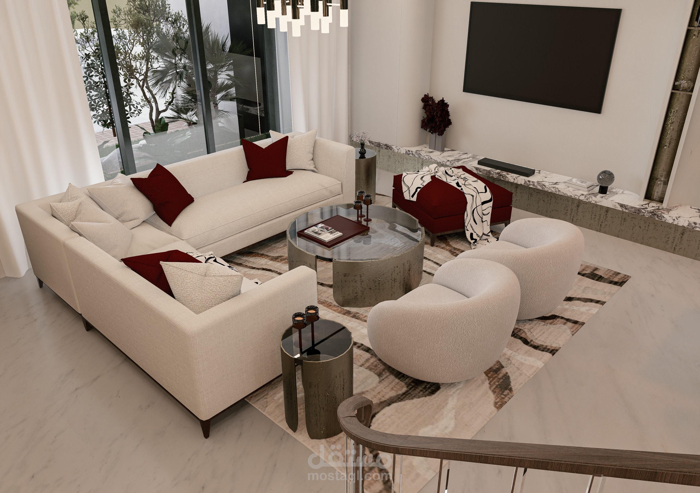 تصميم داخلي مودرن وفيلا سكنية فاخرة بنظام مفتوح