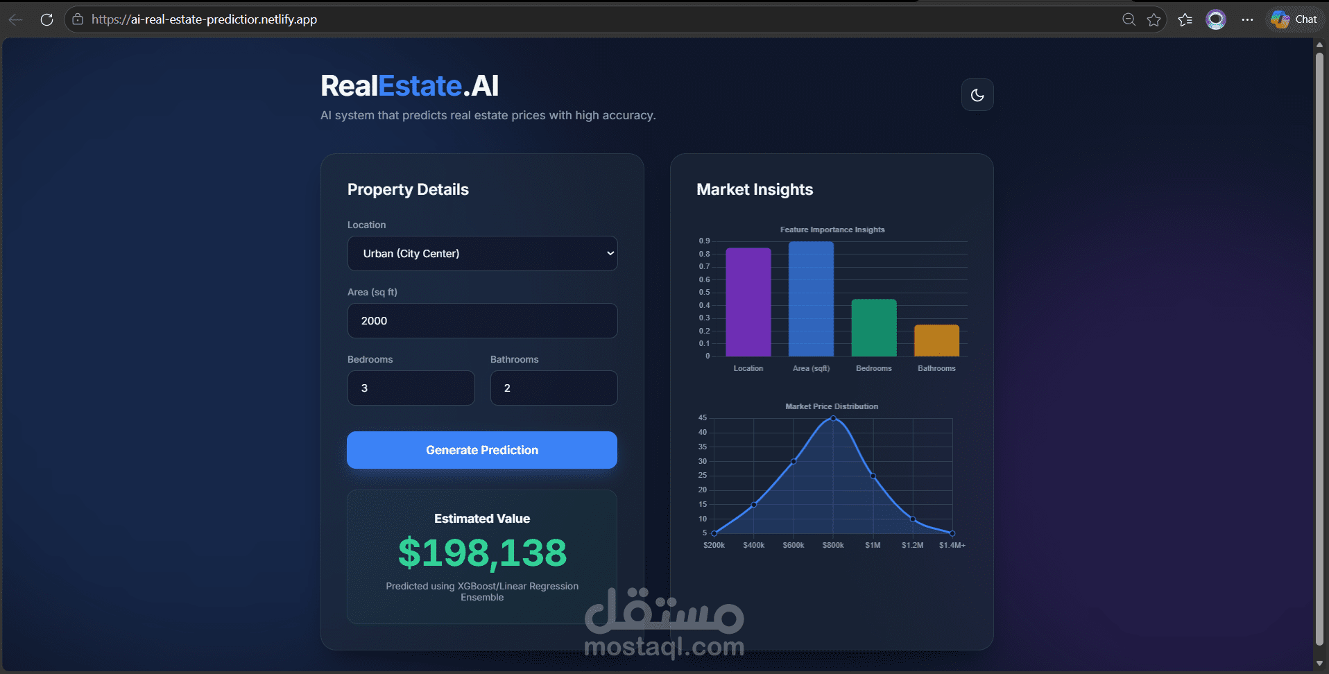 نظام ذكاء اصطناعي للتنبؤ بأسعار العقارات (Machine Learning + Web App)