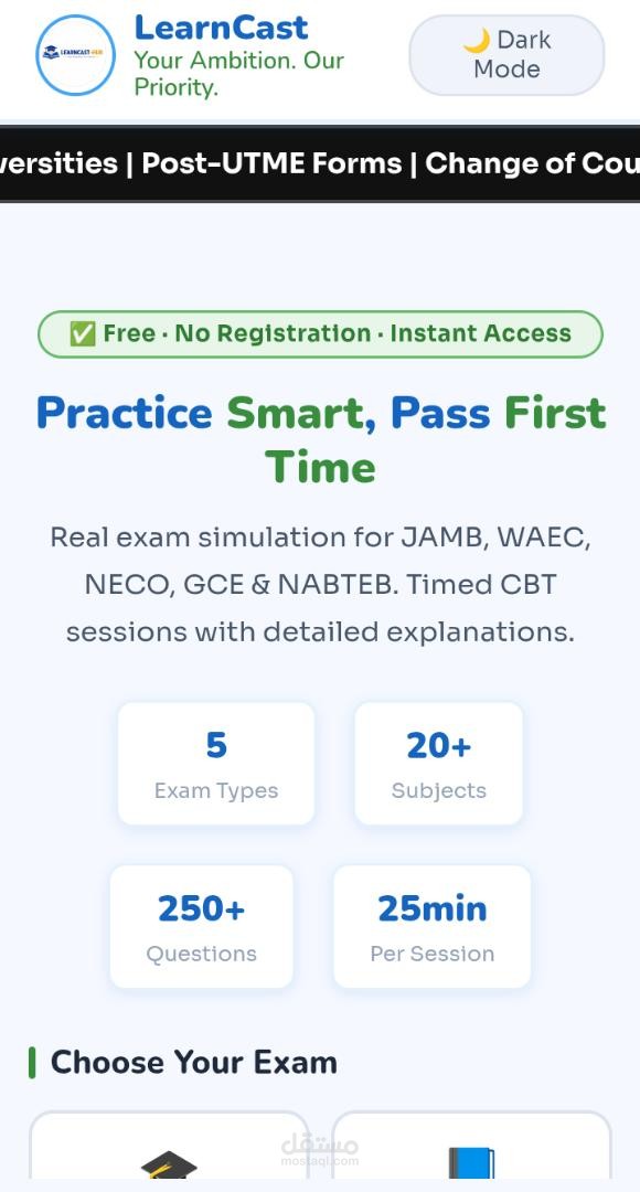 منصة LearnCast CBT — نظام حديث للتحضير للاختبارات الإلكترونية