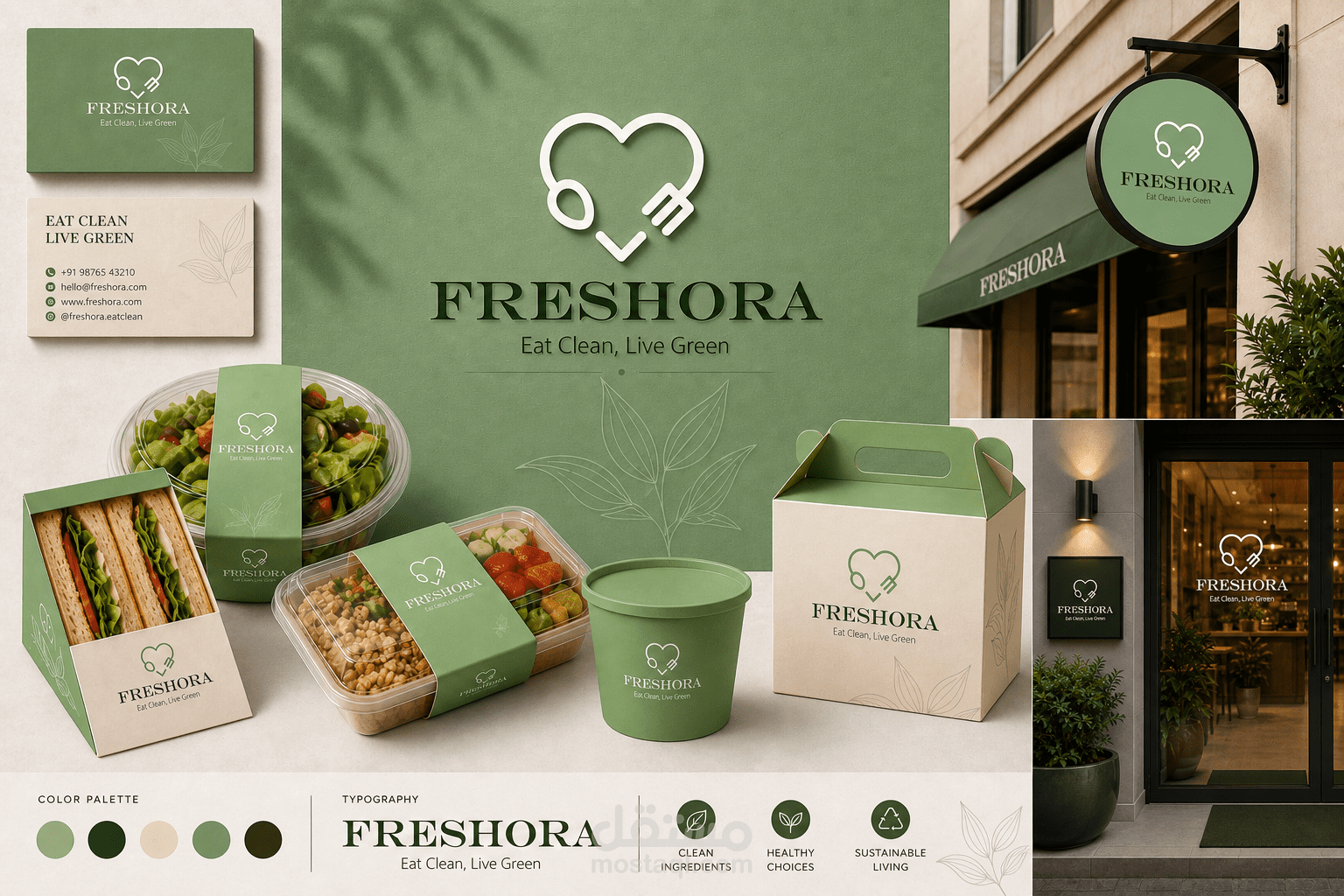 تصميم هوية بصرية متكاملة لمطعم أكل صحي – FRESHORA
