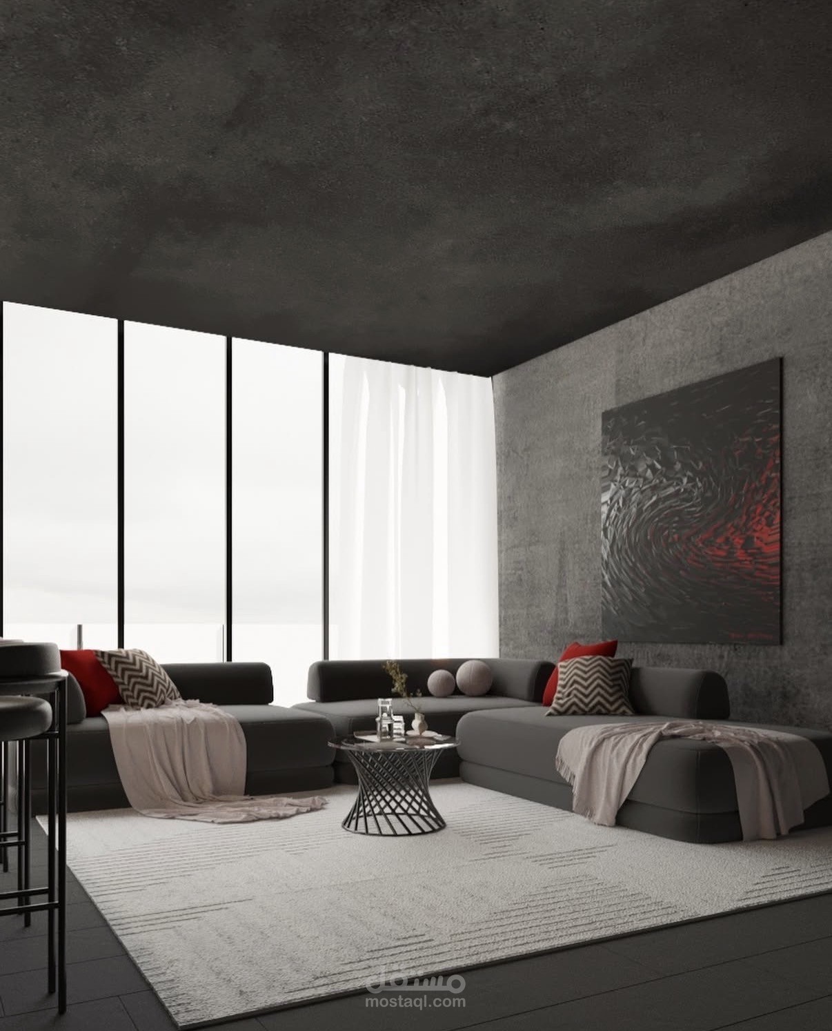 تصميم مشروع داخلي مكون من معيشه ومطبخ