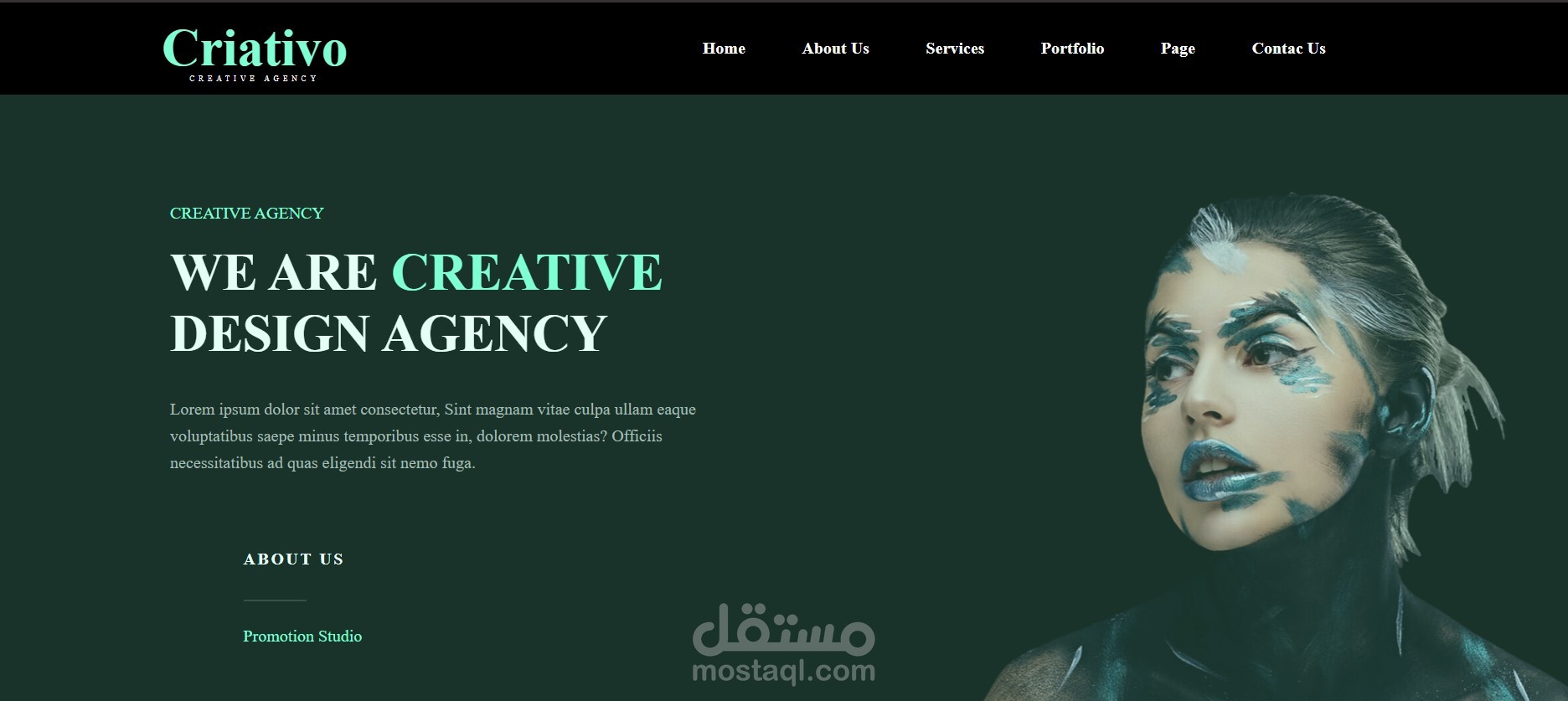 تصميم وتطوير صفحة هبوط (Landing Page) لموقع وكالة إبداعية باستخدام Front-End