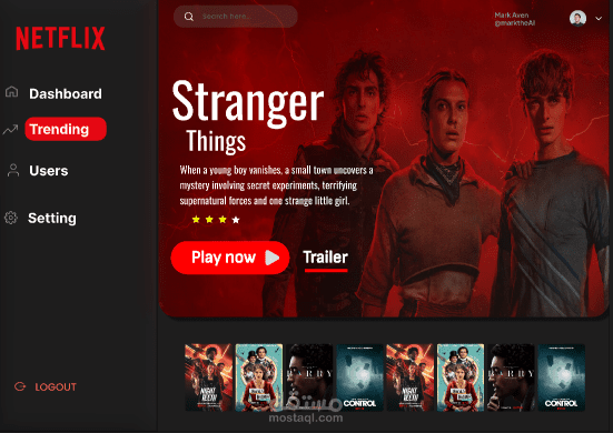 مشروع لوحة حكم شبيهة بنيتفلكس Netflix-themed Dashboard