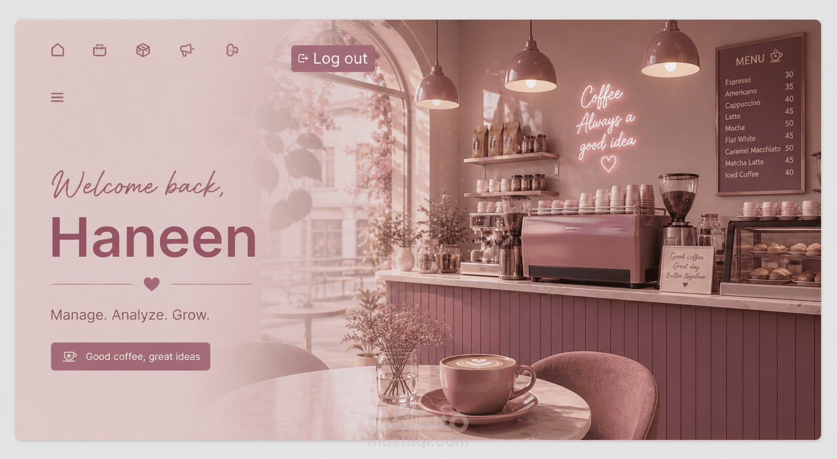 A modern and elegant dashboard UI designed for a café management system