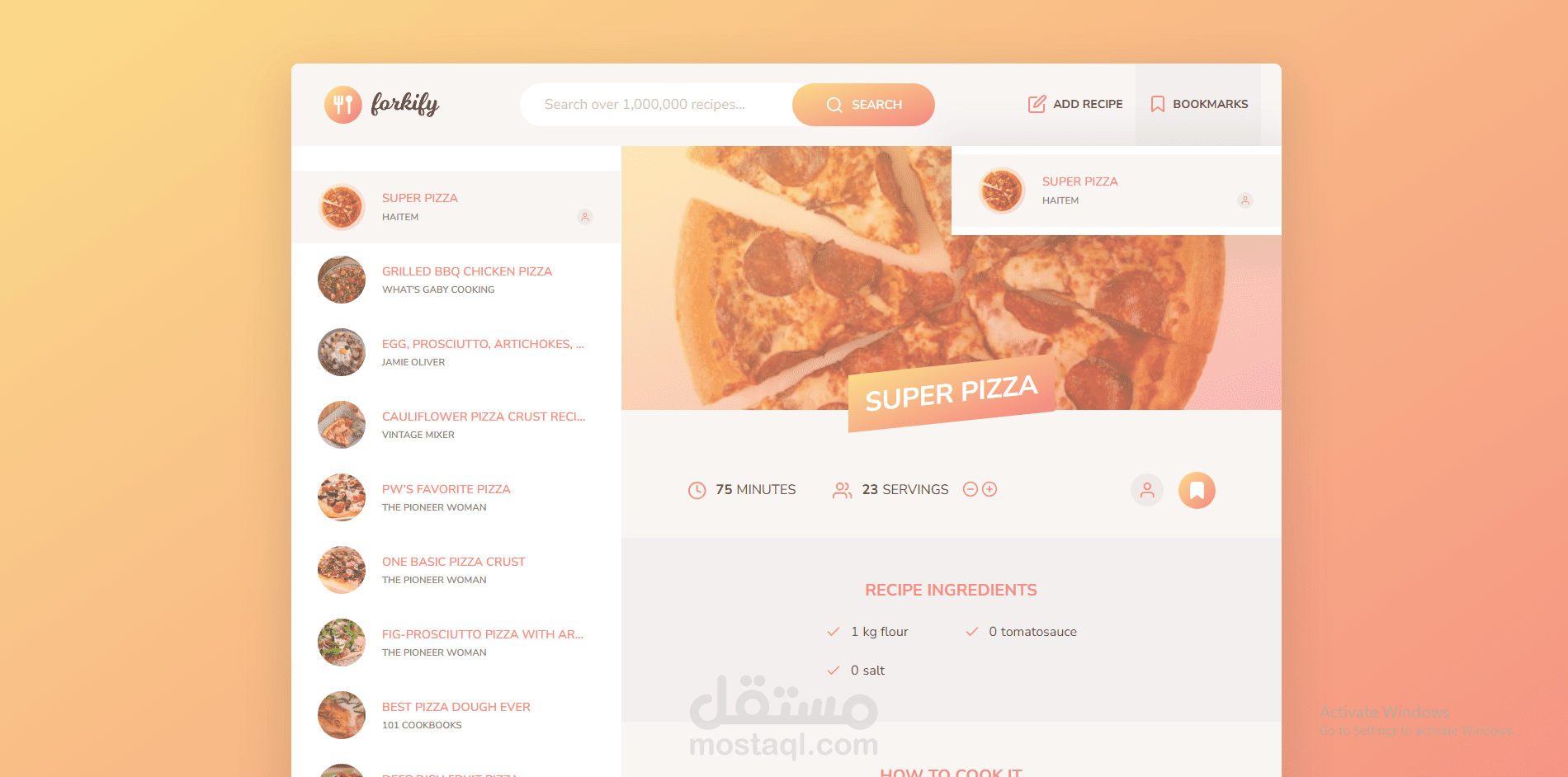 تطبيق ويب خاص بوصفات الطبخ