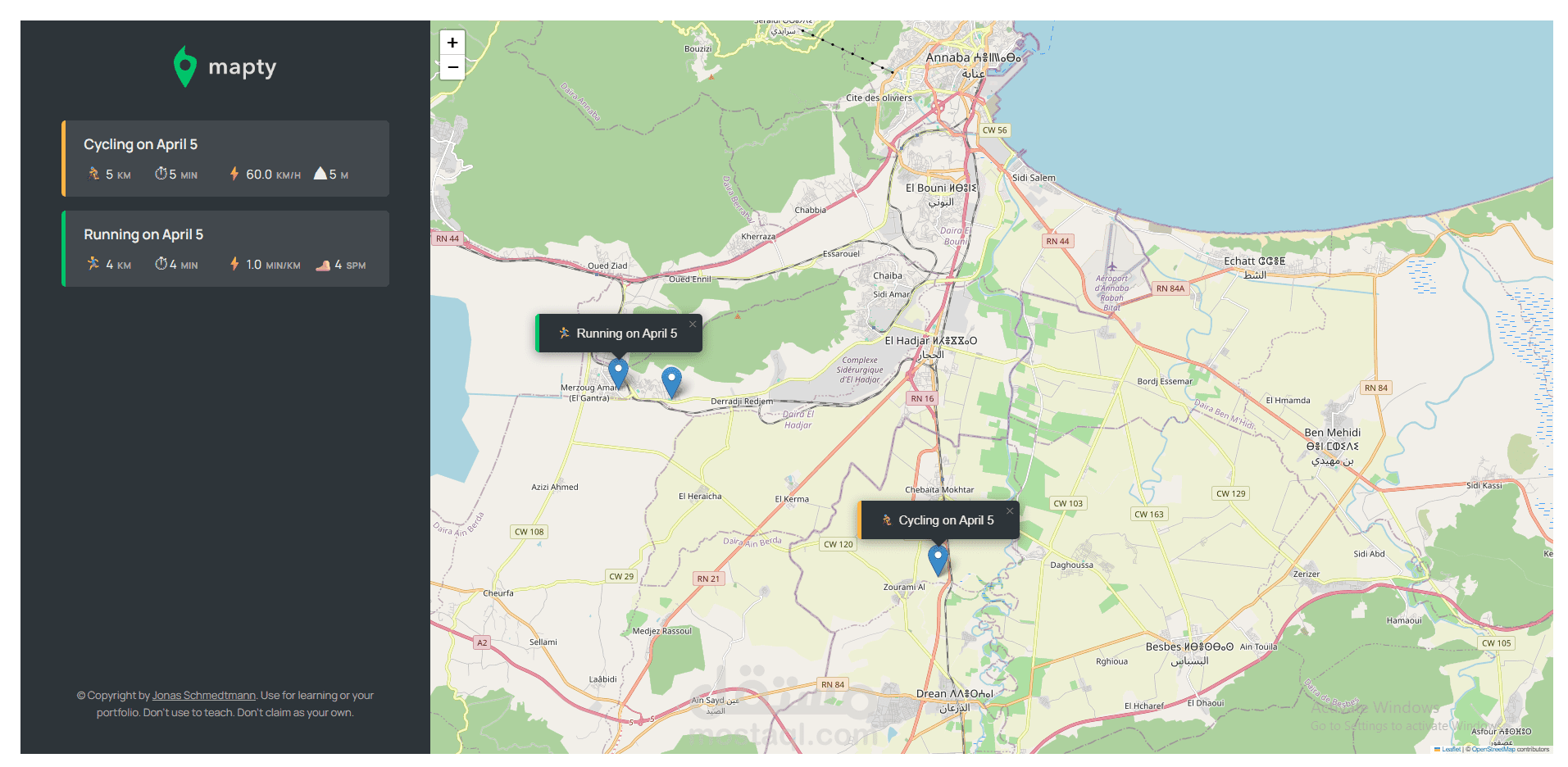 تطبيق Mapty هو تطبيق ويب يُستخدم لتتبع الأنشطة الرياضية