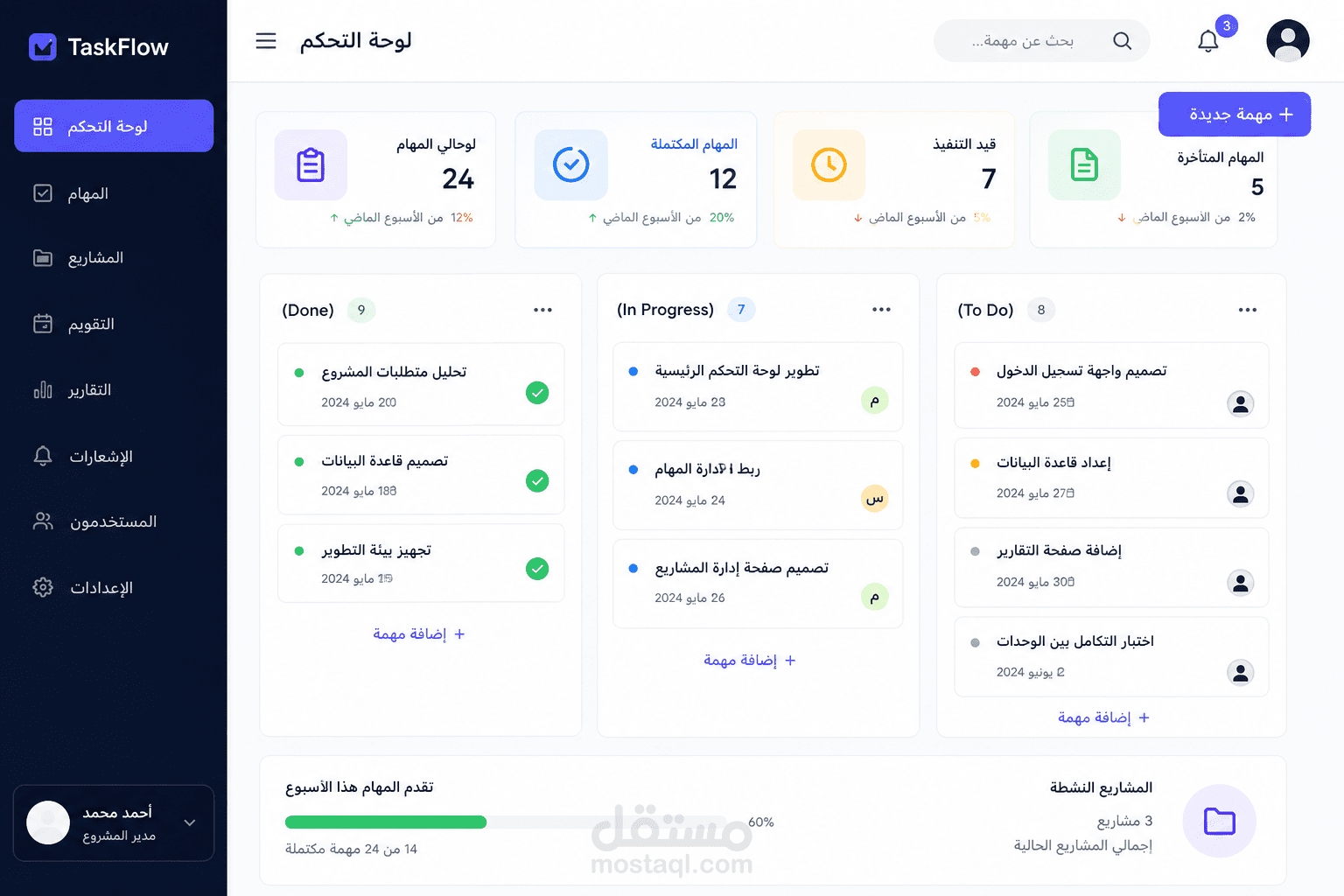 نظام إدارة مهام وتتبع الإنتاجية (Task Management System)