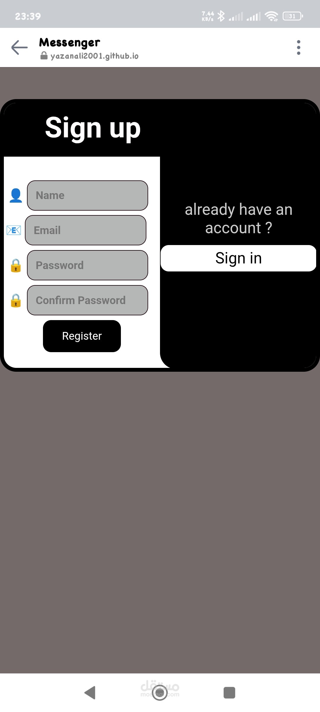 Registration form