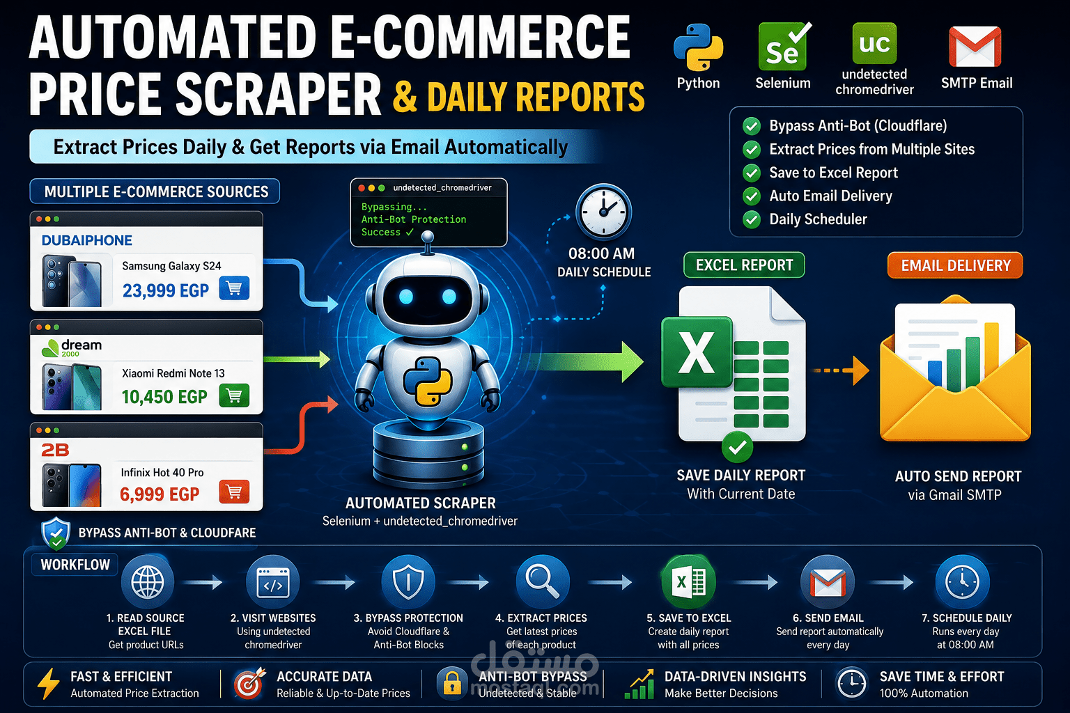 برمجة نظام آلي لسحب ومراقبة أسعار المنتجات من المتاجر الإلكترونية (Web Scraping & Automation)