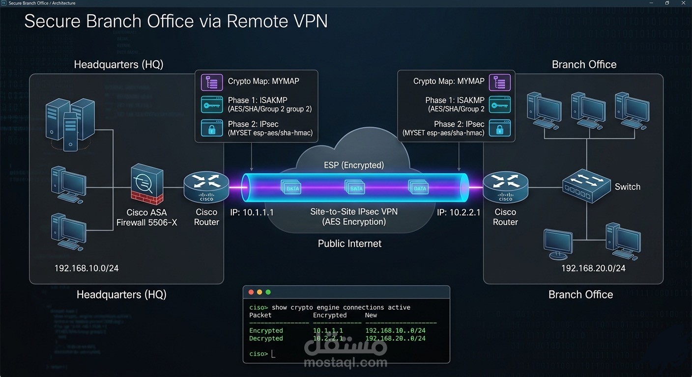 تأمين فرع شركة عن بُعد (Secure Branch Office via VPN)