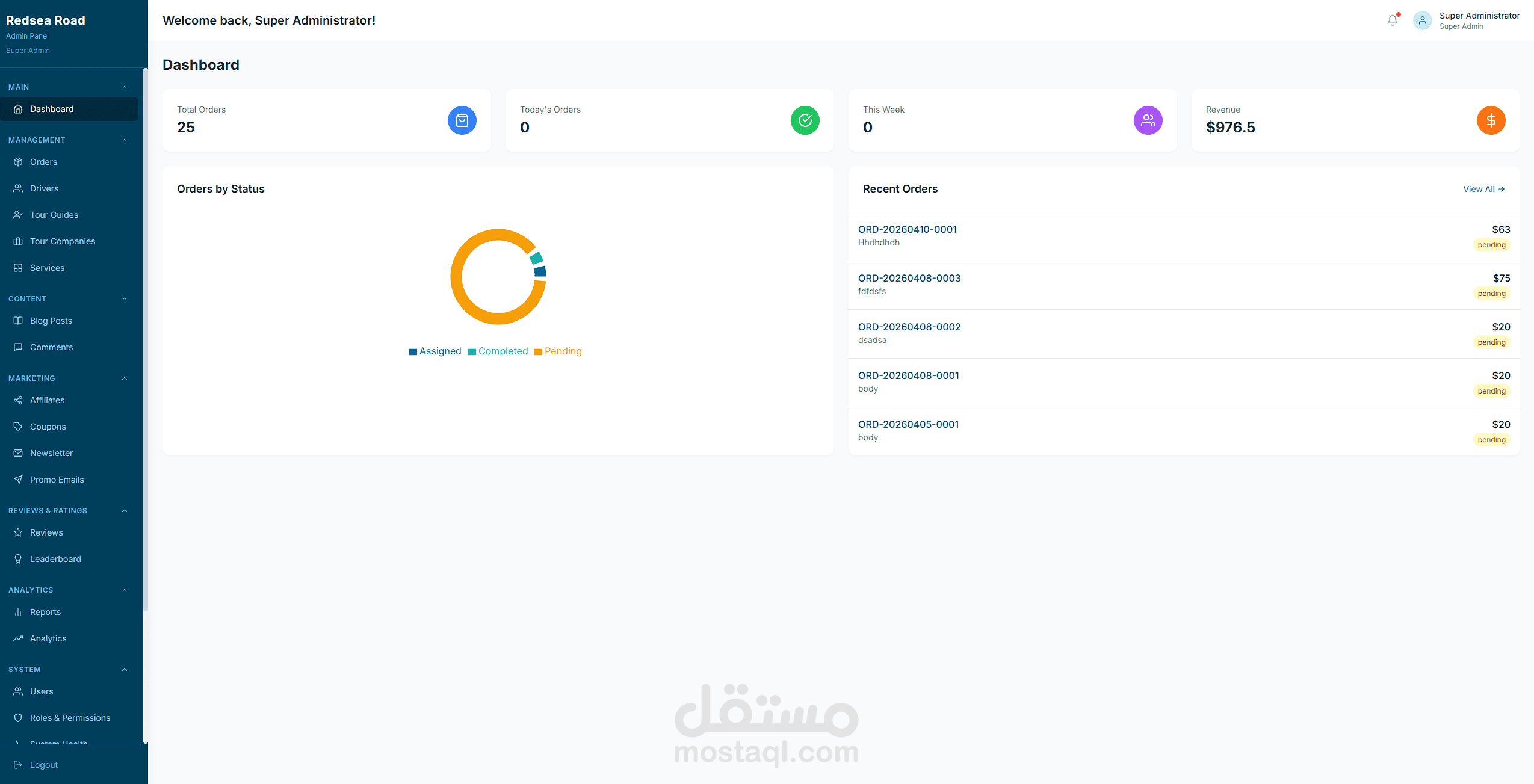 لوحة تحكم متكاملة لإدارة شركات السياحة والنقل - Admin Dashboard (React + Node.js)