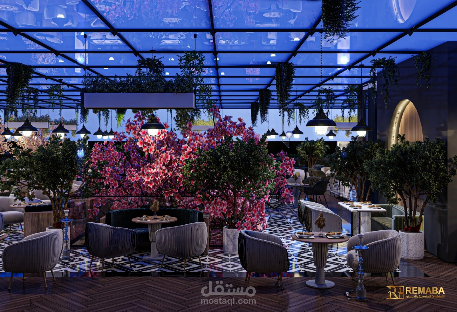 تصميم مطعم عصري بلمسة طبيعية