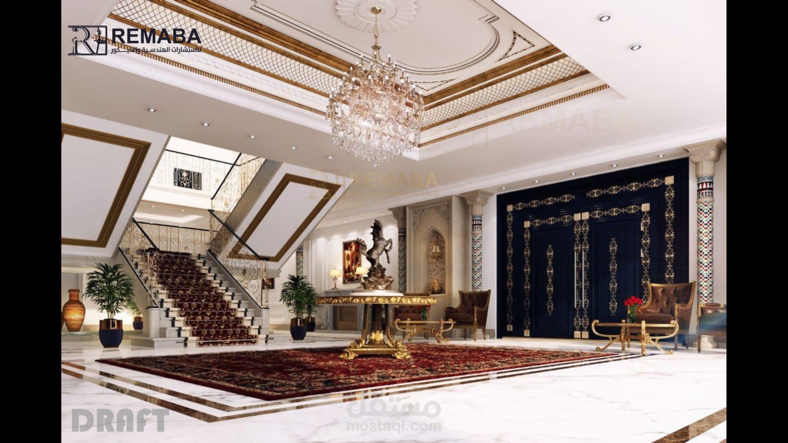 تصميم صالة استقبال فاخرة بطابع كلاسيكي