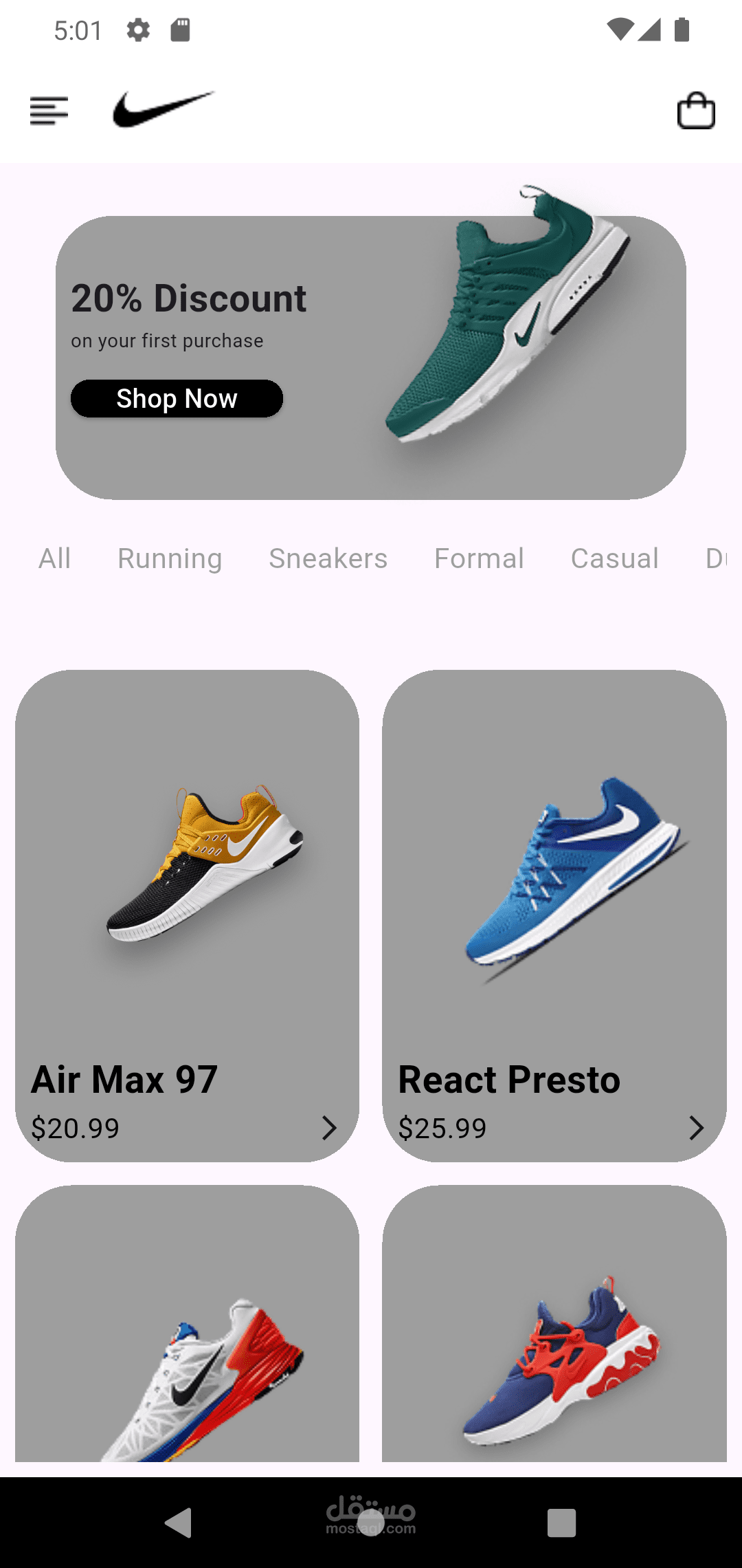 تصميم واجهة تطبيق أحذية Nike باستخدام Flutter