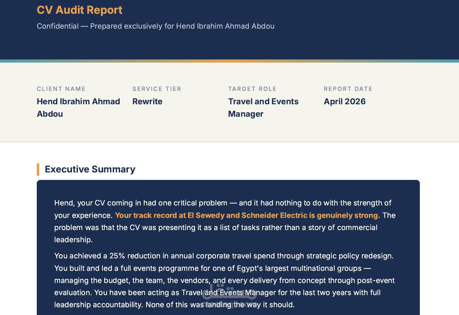 تقرير تدقيق السيرة الذاتية (CV Audit Report)