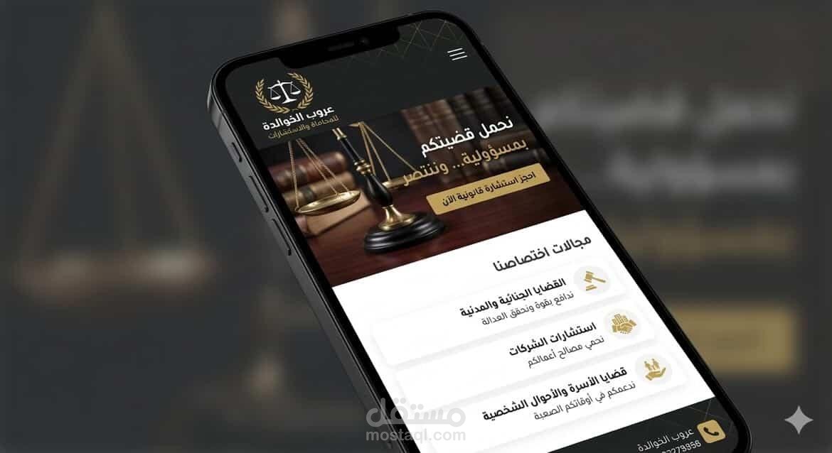 تصميم واجهة موقع مكتب محاماة واستشارات قانونية