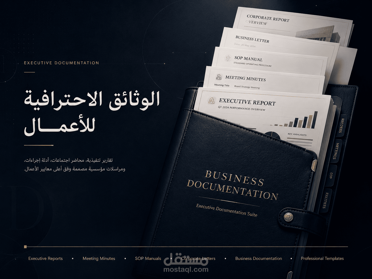 تصميم الوثائق الإدارية الاحترافية | تقارير تنفيذية، أدلة إجراءات (SOP)، محاضر اجتماعات وإدارة الوثائ