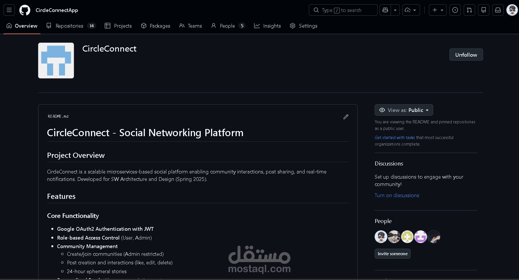 منصة CircleConnect للتواصل الاجتماعي القائمة على الخدمات المصغرة (Microservices).