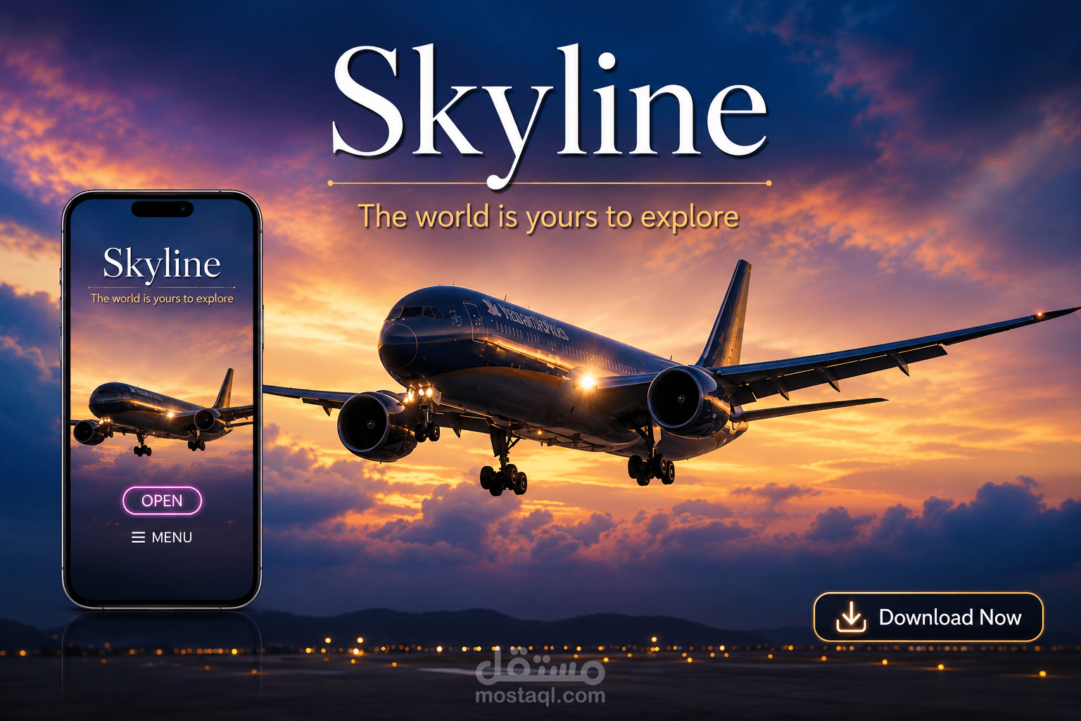 تصميم واجهة مستخدم (UI) لتطبيق حجز طيران (Skyline).