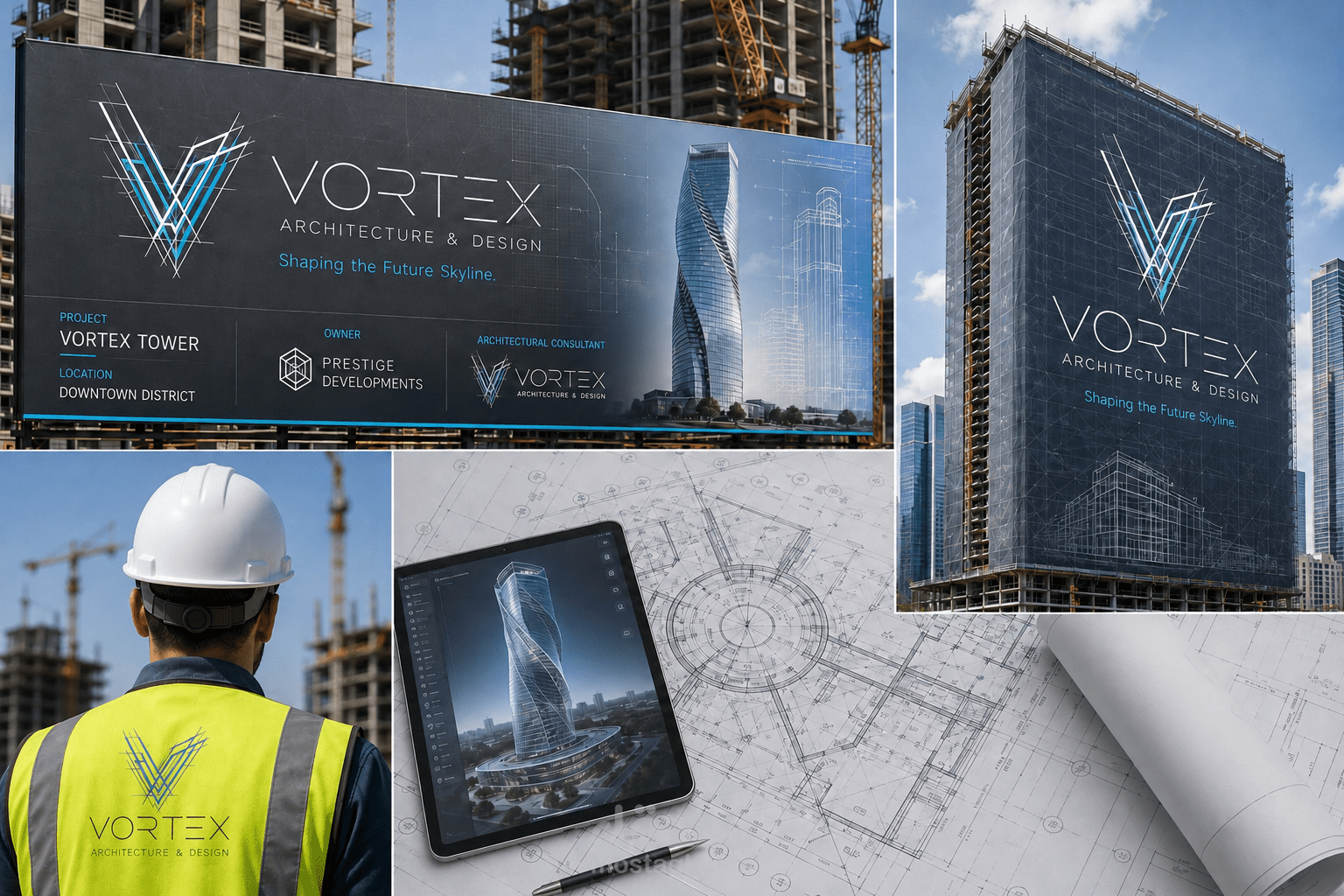 Brand Identity & Outdoor Signage for "Vortex Architecture"