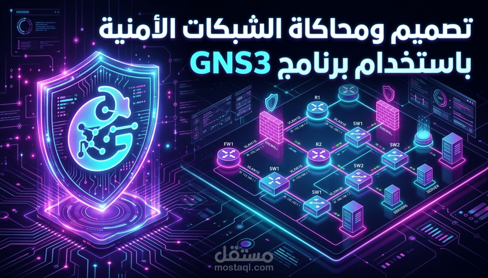 تصميم ومحاكاة شبكة مؤسسية آمنة وتأمين الطبقة الثانية باستخدام GNS3