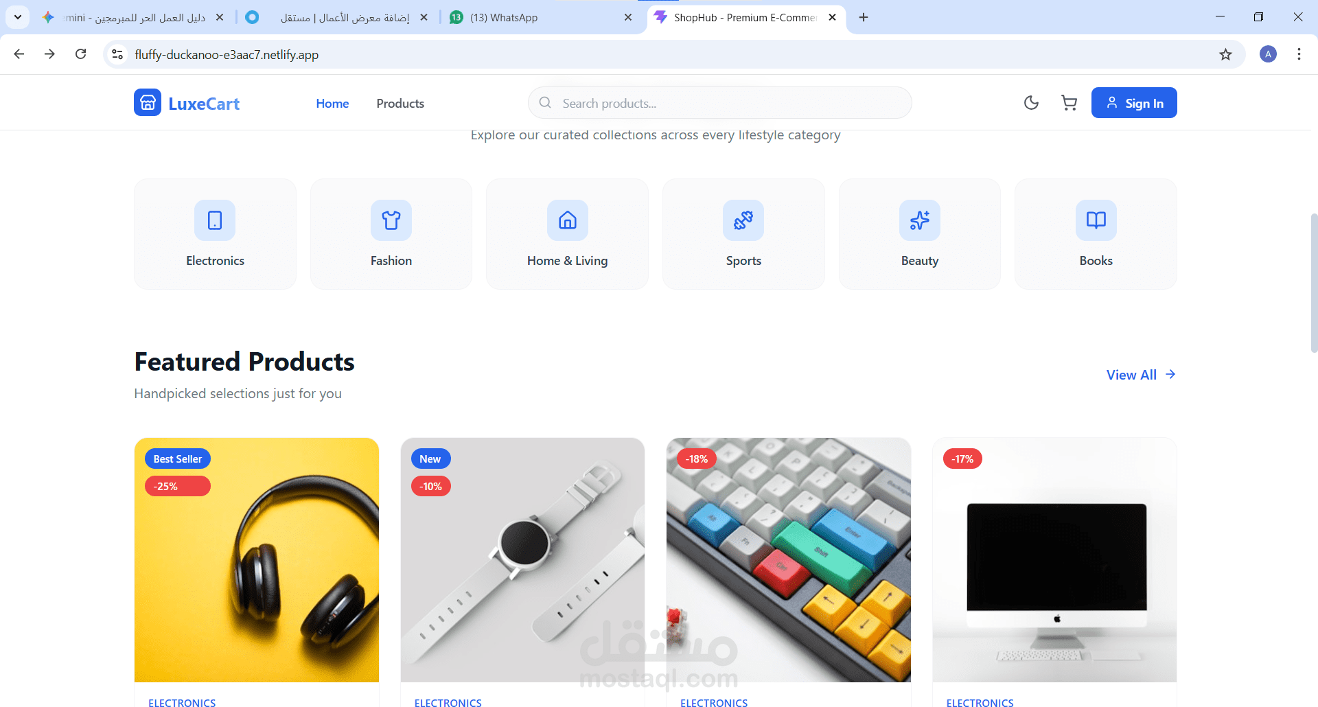 متجر LuxeCart الإلكتروني العصري - تجربة تسوق متكاملة.
