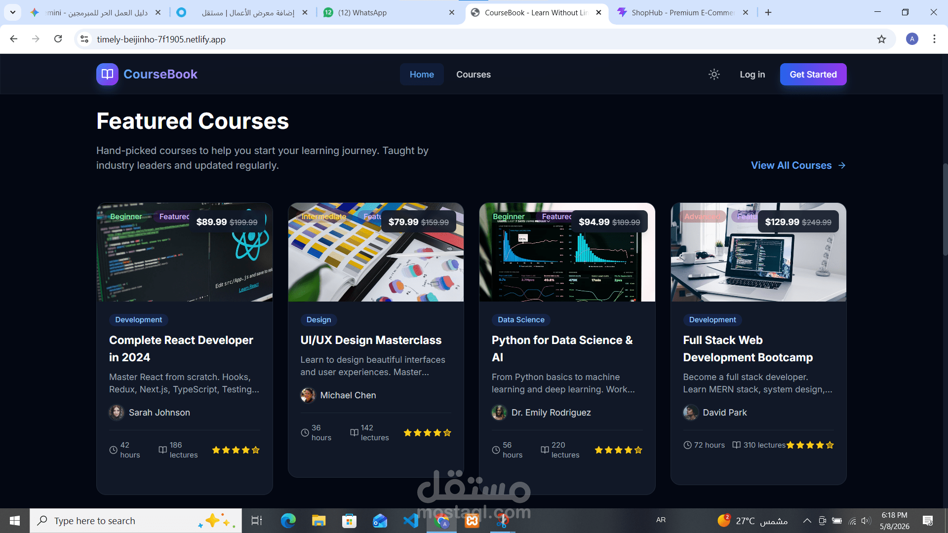 منصة CourseBook التعليمية - واجهة عرض دورات تدريبية ذكية.