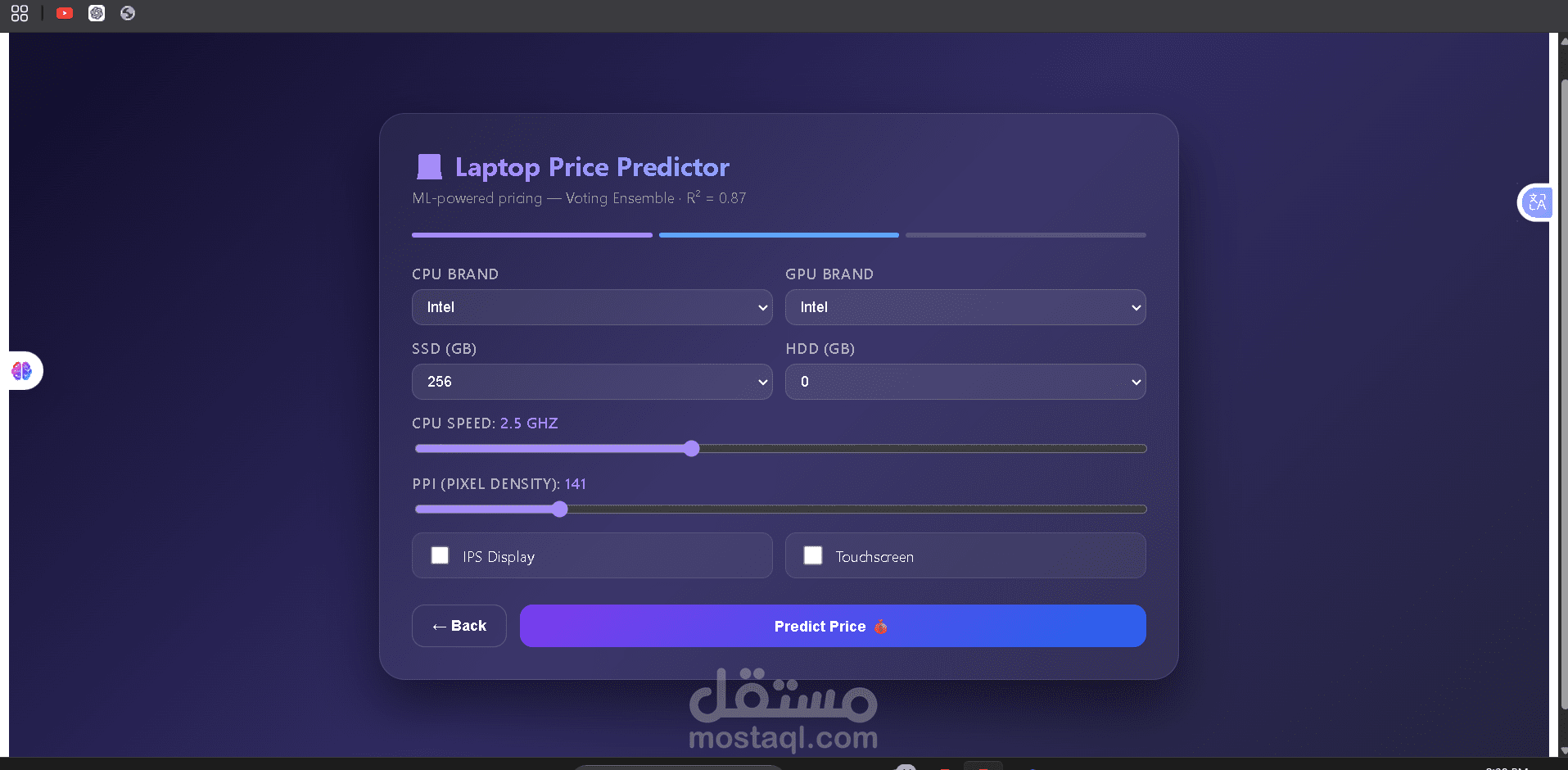 تطبيق تنبؤ بأسعار اللابتوبات باستخدام ML — Flask API + React UI