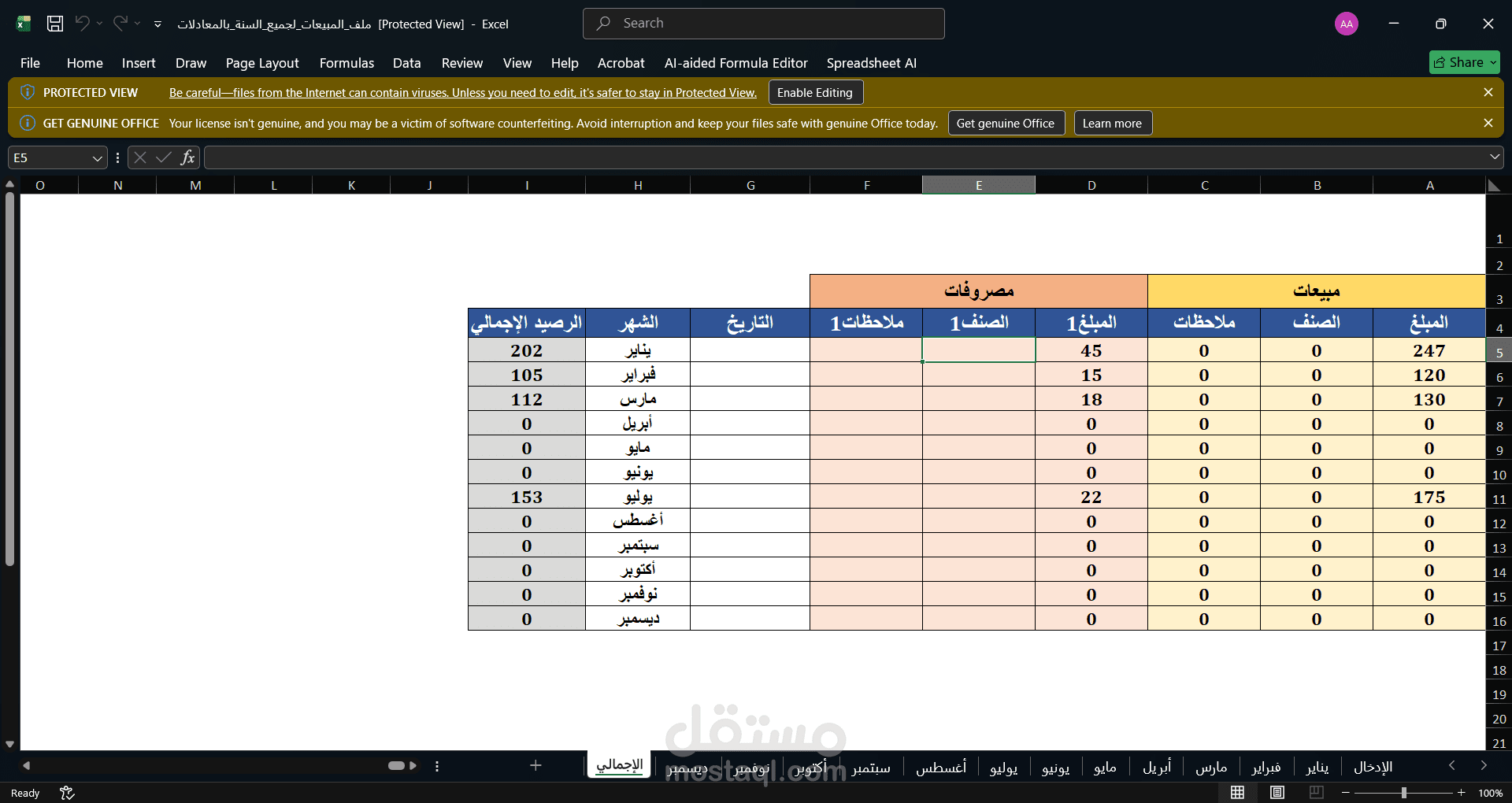 تحليل وإدارة مبيعات سنوية بمعدلات ربط ذكية