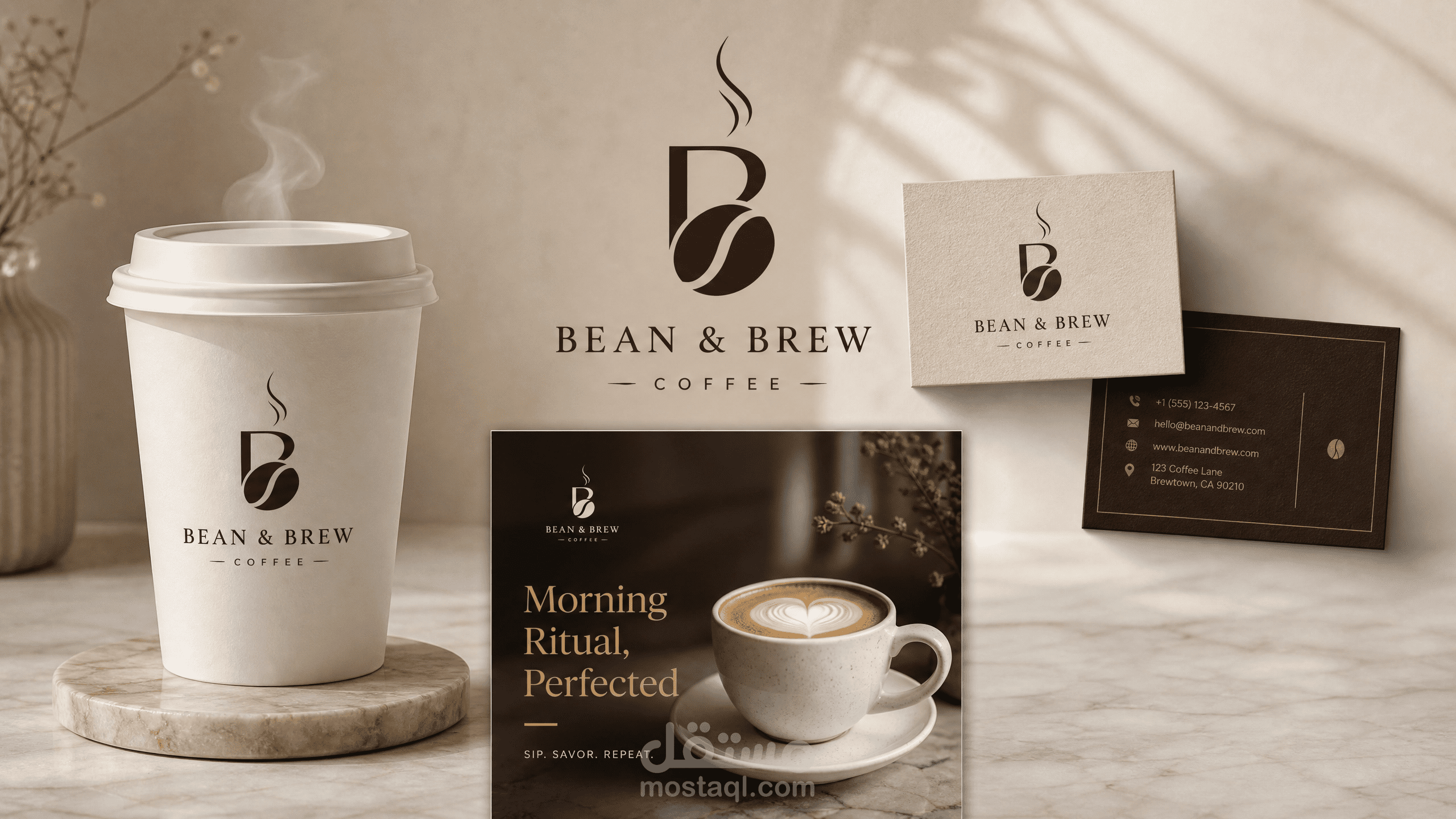 تصميم هوية بصرية احترافية لمقهى عصري – Bean & Brew Coffee