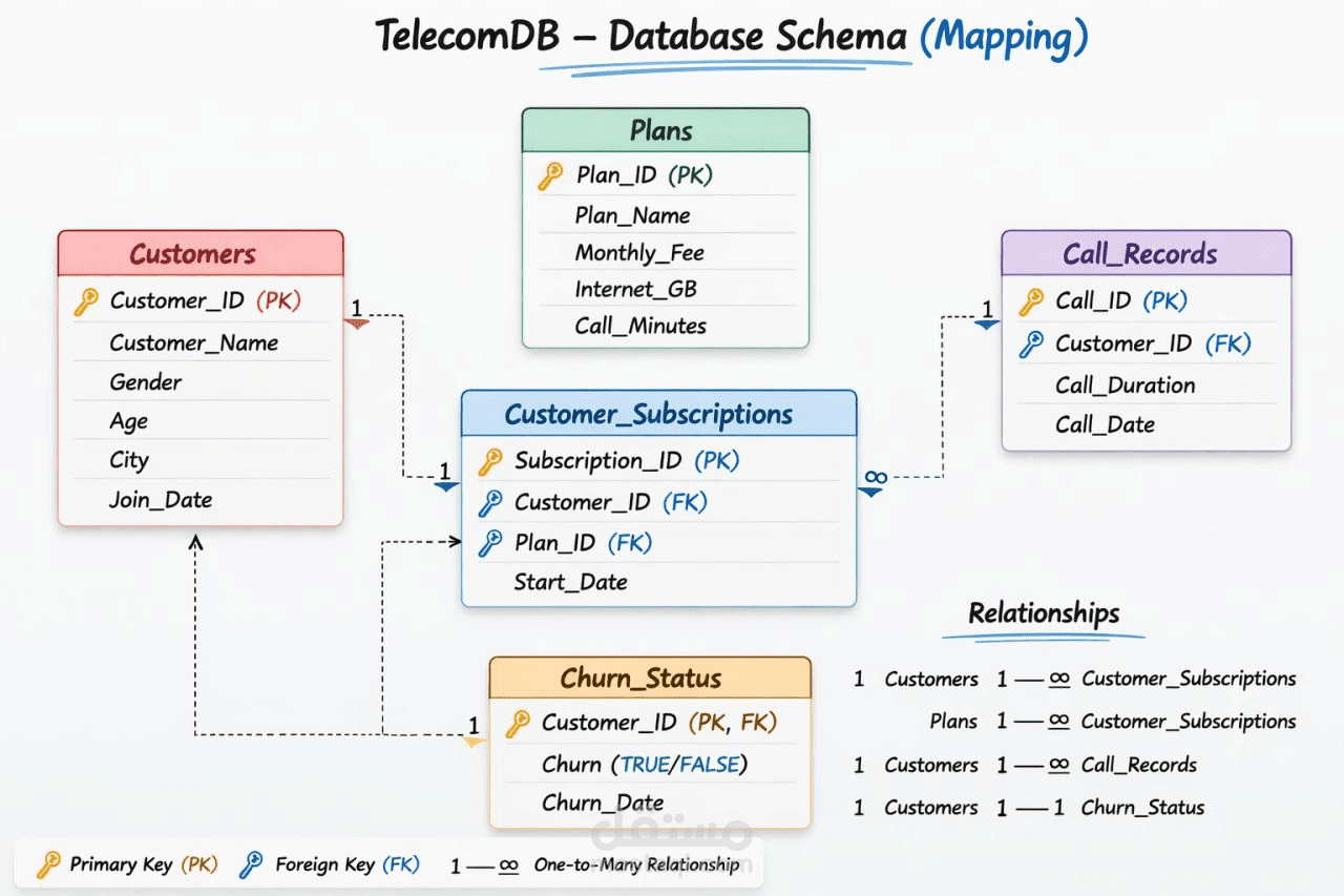 Telecom Database Schema Design using SQL