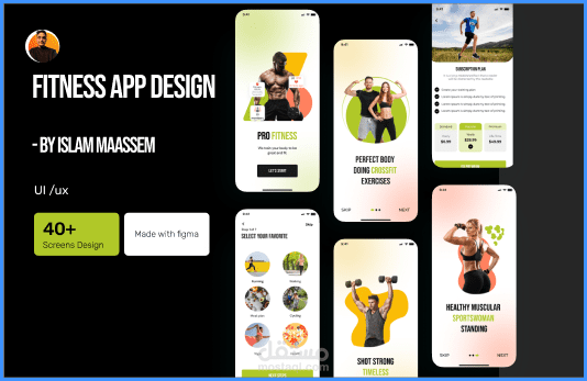 تصميم واجهة تطبيق هاتف لرياضة كمال الاجسام