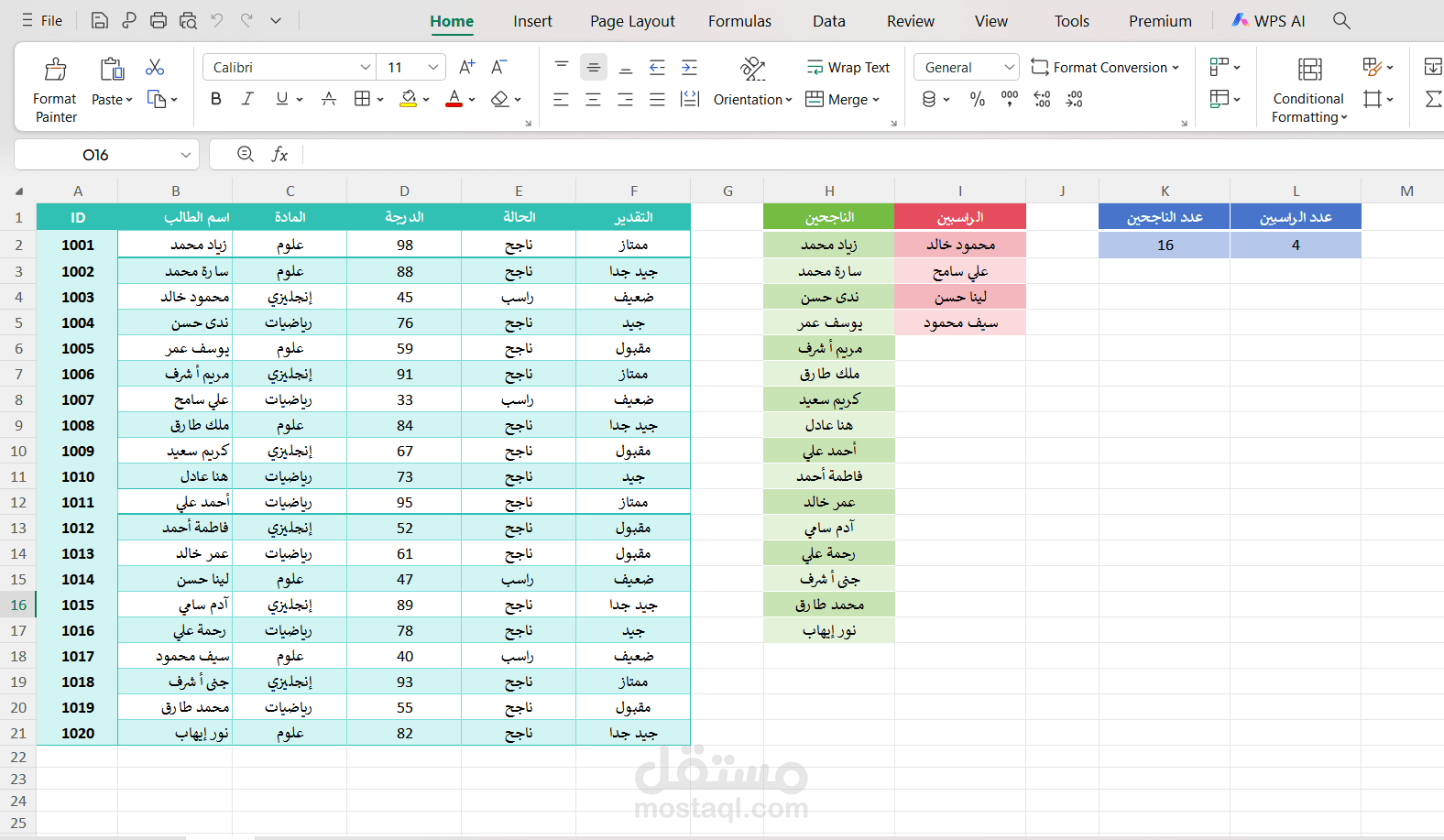 درجات طلاب