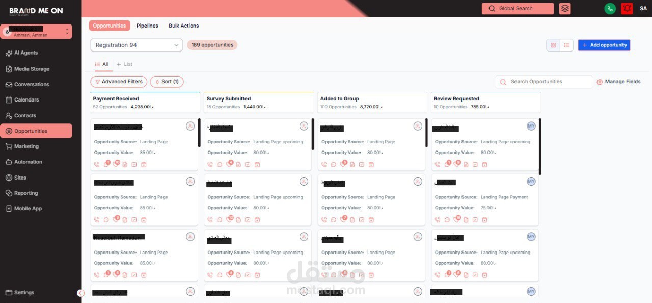 تصميم وإدارة خطوط المبيعات وأتمتة الفرص (CRM Architecture)