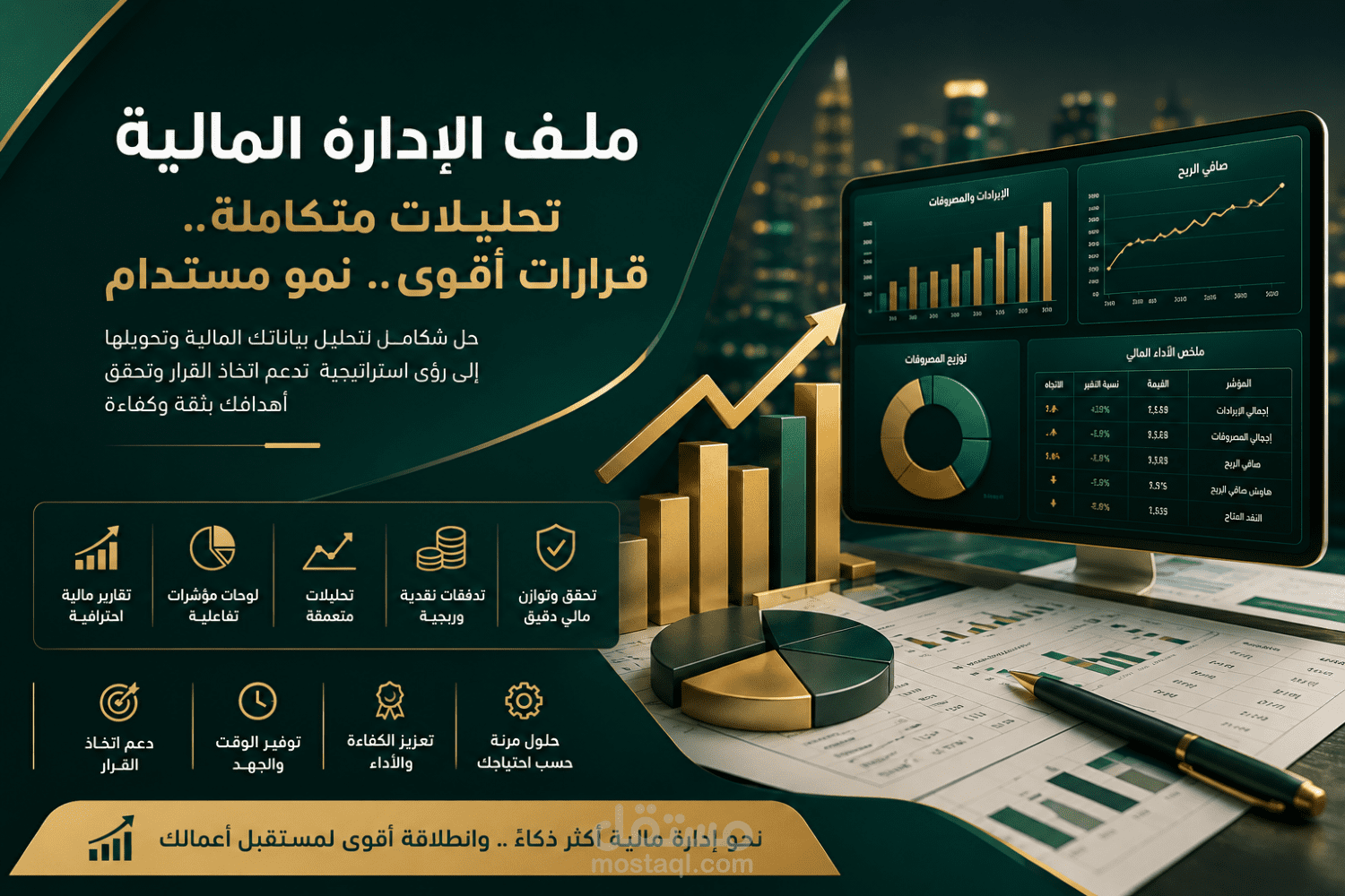 ملف Excel احترافي لتحليل القوائم والتقارير المالية ولوحة مؤشرات للإدارة
