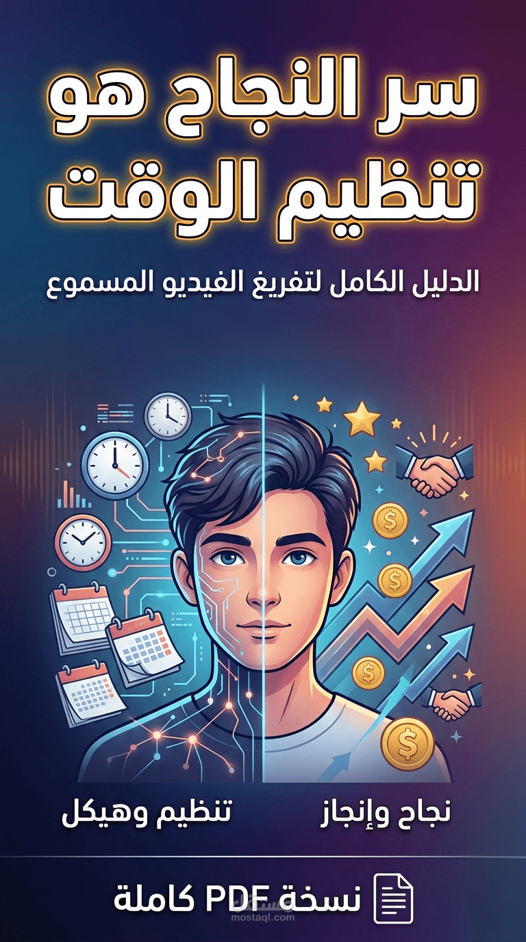 تفريغ صوتي وتنسيق احترافي لفيديو "سر النجاح هو تنظيم الوقت"