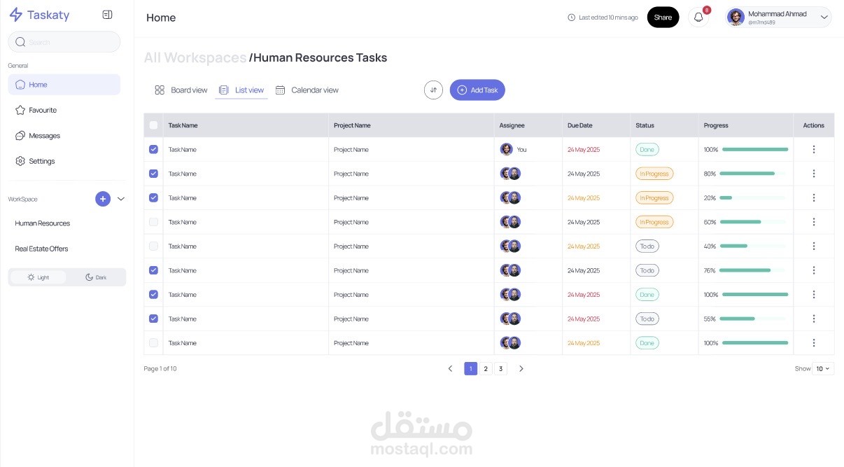 Taskaty Dashboard