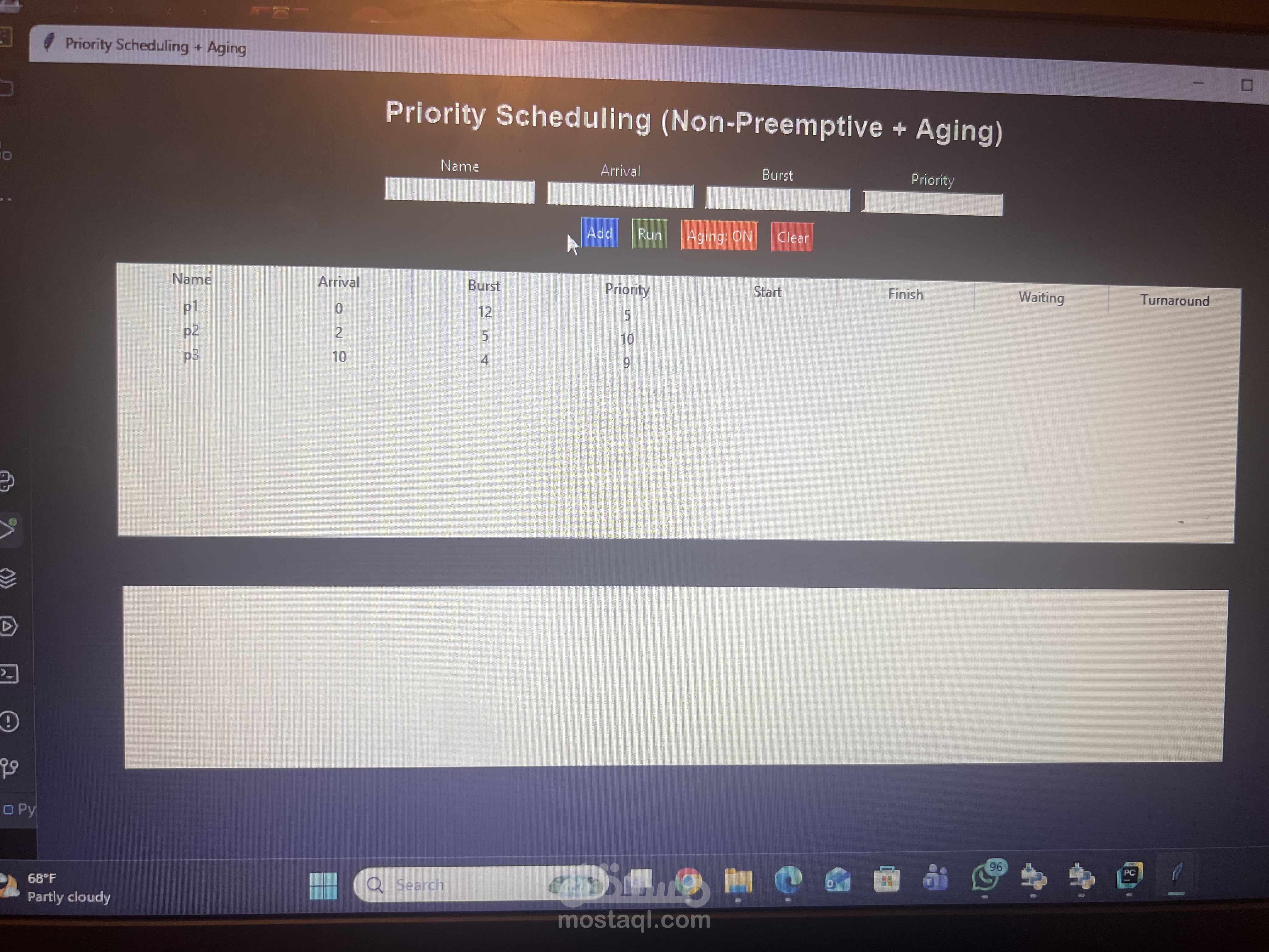 (Priority Scheduling Simulator)   (Non-preemptive PrioritScheduling).   المستخدمة: Python.
