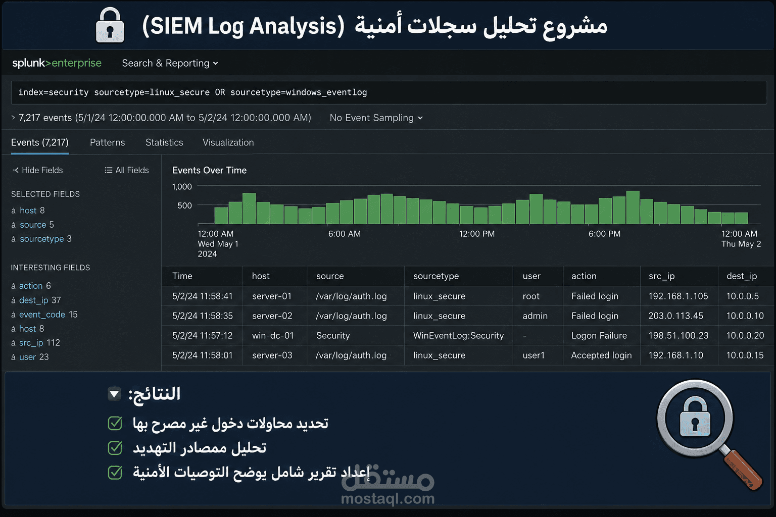مشروع تحليل سجلات أمنية (SIEM Log Analysis)
