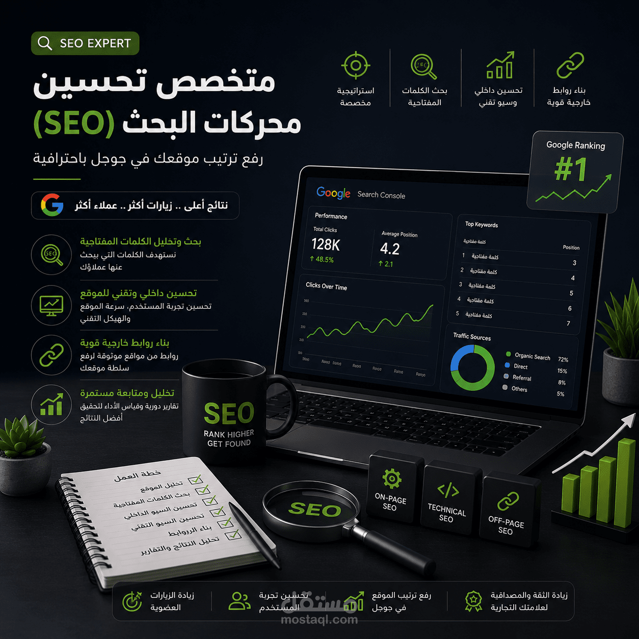 متخصص تحسين محركات البحث (SEO) ورفع ترتيب المواقع في جوجل باحترافية