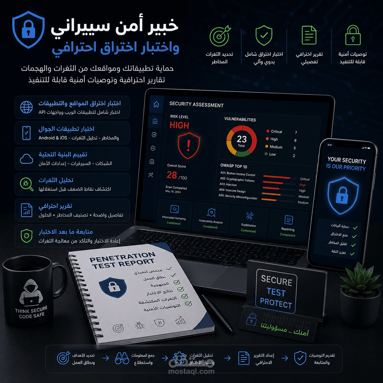 خبير أمن سيبراني واختبار اختراق للمواقع والتطبيقات مع تقرير احترافي وتوصيات أمنية