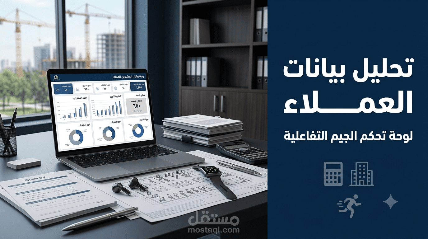 تصميم لوحة تحكم تفاعلية (Dashboard) لتحليل بيانات المشتركين وسلوك الحضور في الجيم