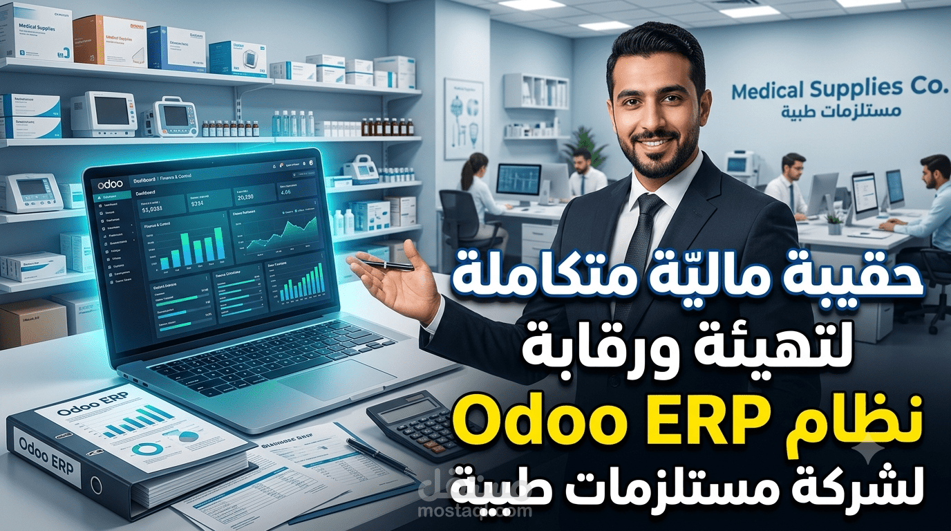 حقيبة ماليّة متكاملة لتهيئة ورقابة نظام Odoo ERP لشركة مستلزمات طبية