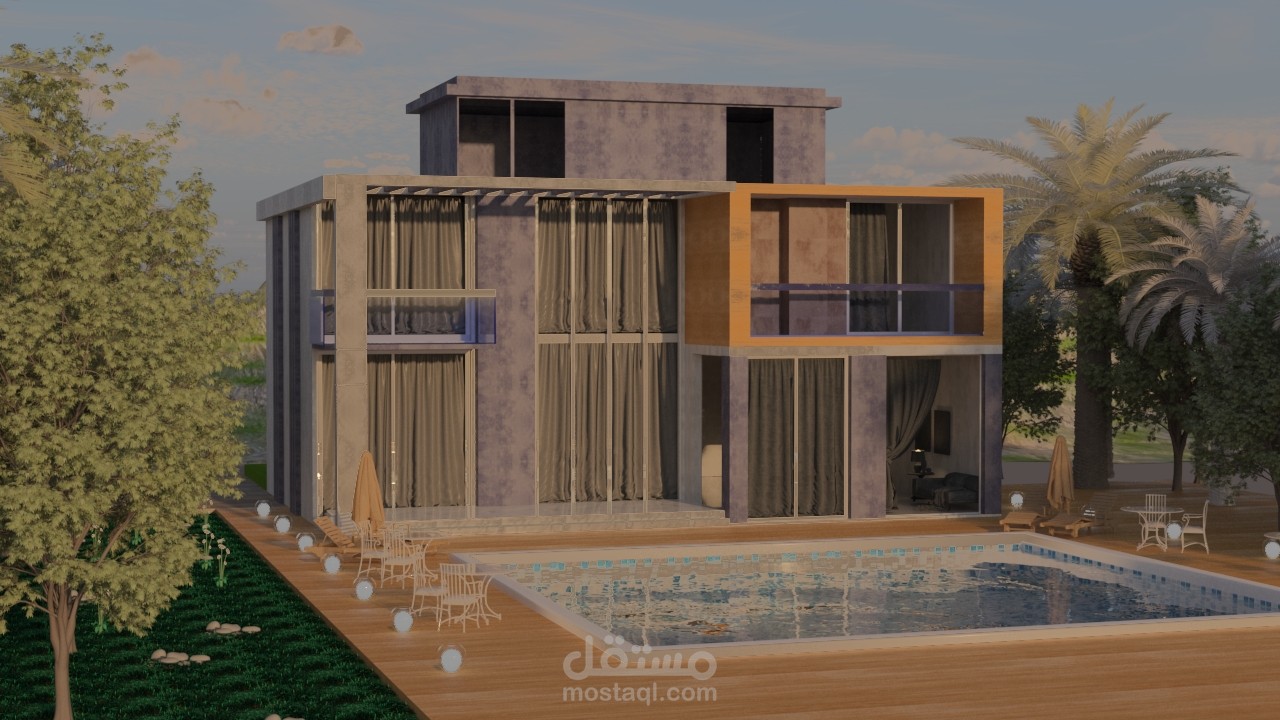 تصميم فيلا سكنية عصرية بإطلالة مباشرة على المسبح
