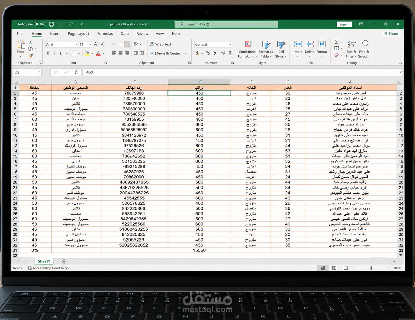 تصميم وتطوير نظام إدارة بيانات الموظفين باستخدام Excel