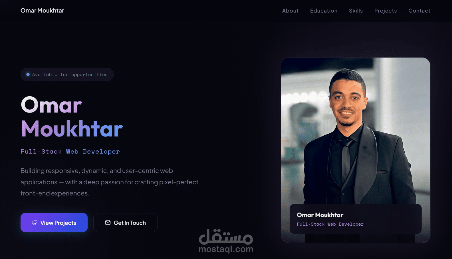 تصميم وتطوير موقع بورتفوليو شخصي تفاعلي (Interactive Portfolio Website)
