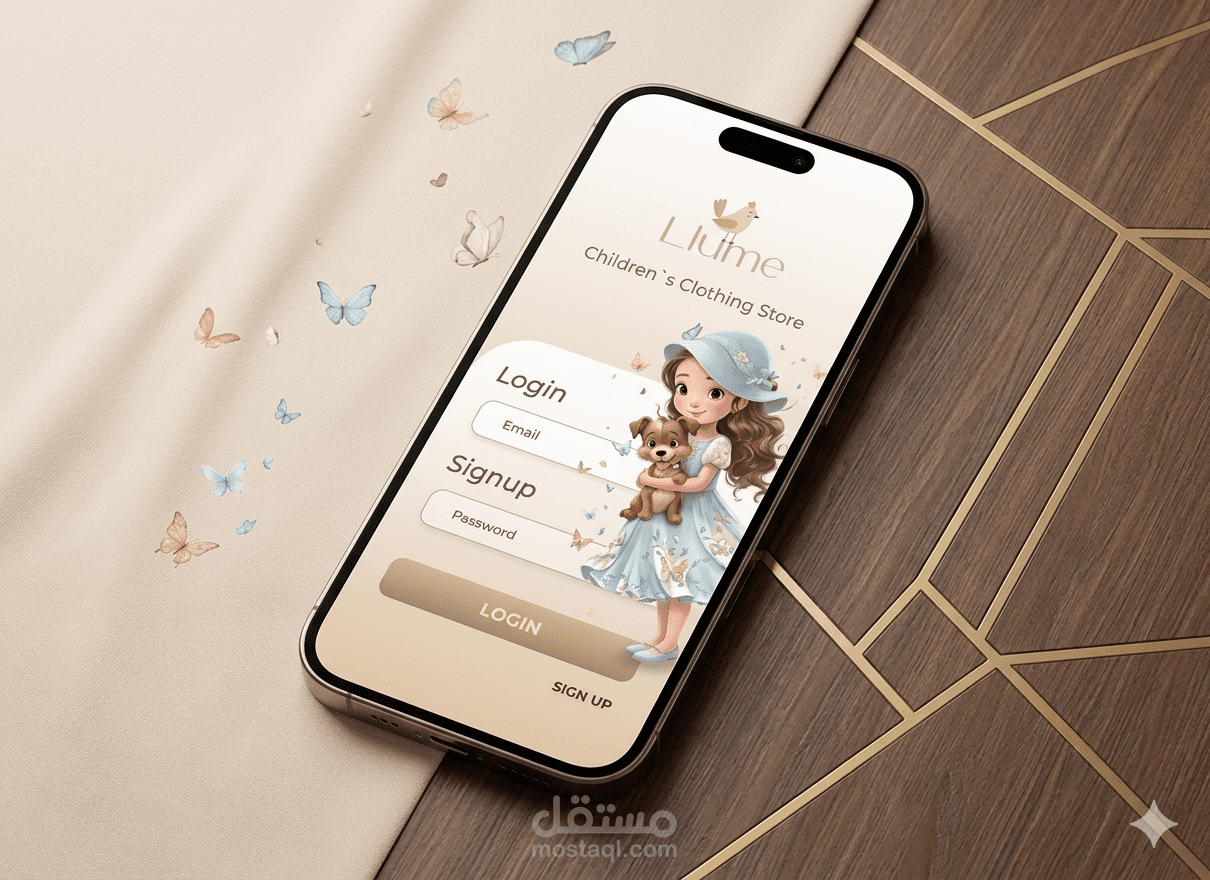 تصميم واجهات تطبيق متجر "Llume" لملابس الأطفال (UI/UX)