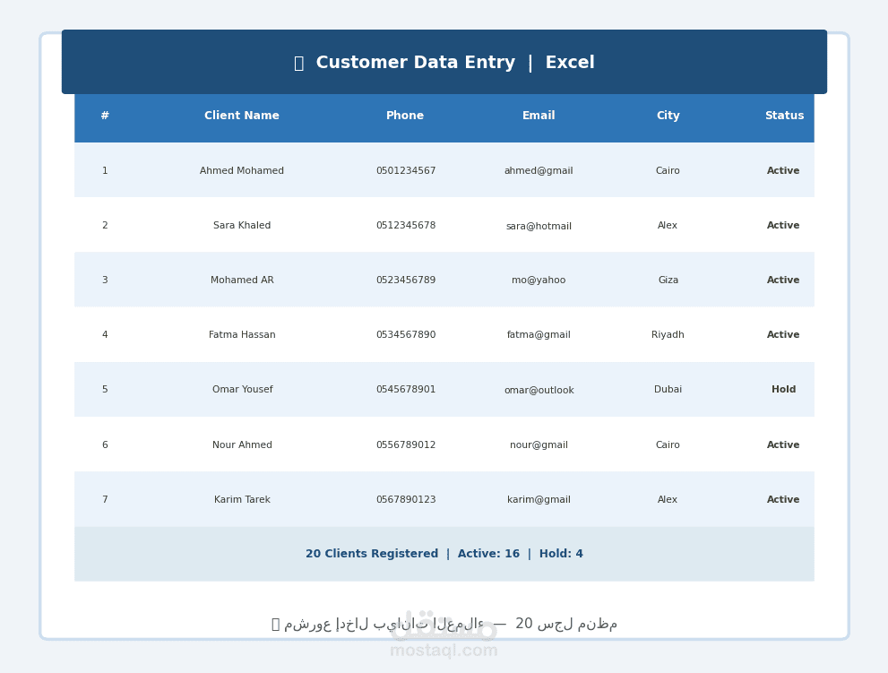 تنظيم وإدخال بيانات 20 عميل من الصفر إلى Excel منسَّق باحترافية