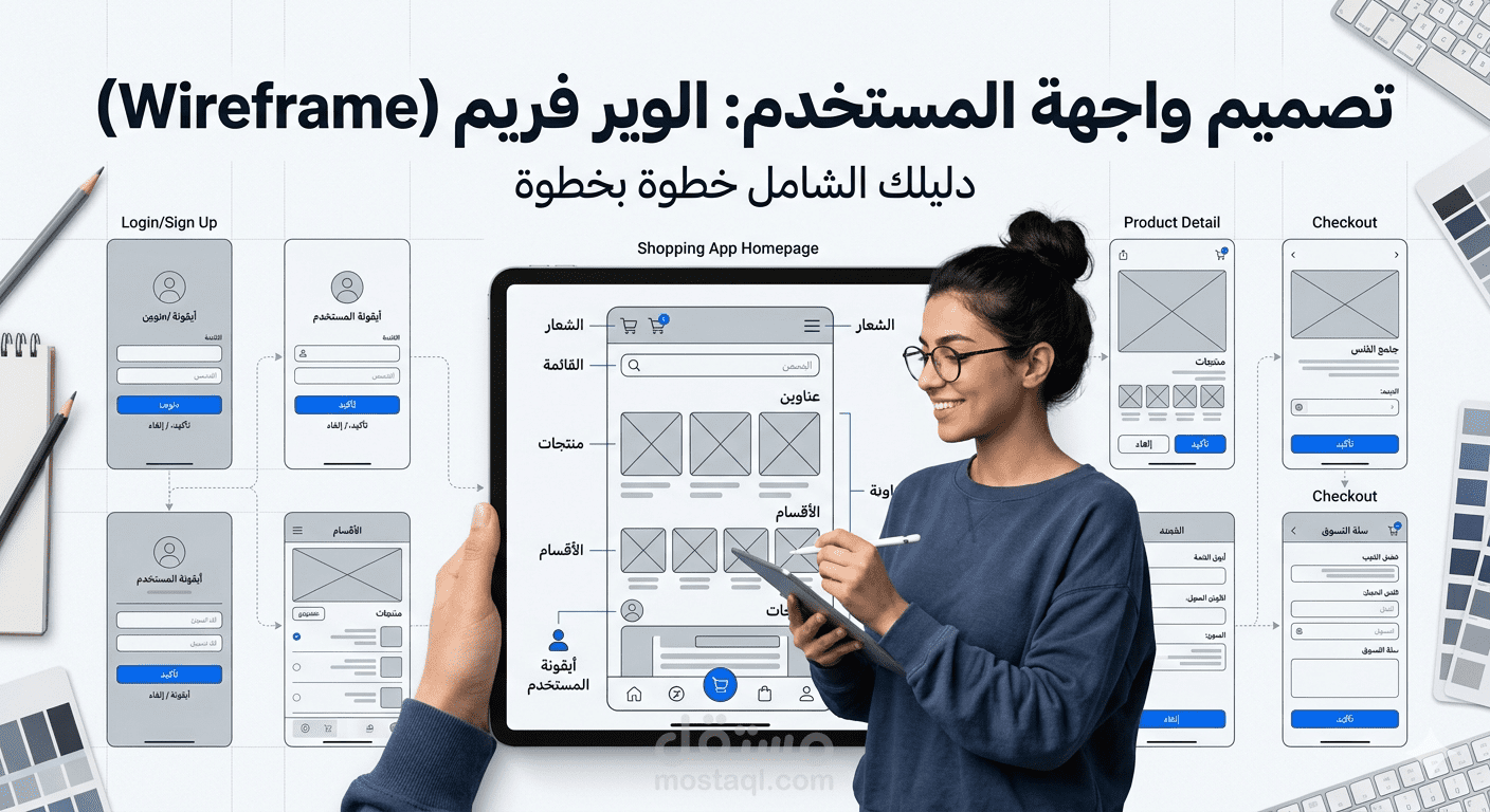 التخطيط الهيكلي وهندسة تجربة المستخدم (Wireframing / UX) لتطبيق FOODLY